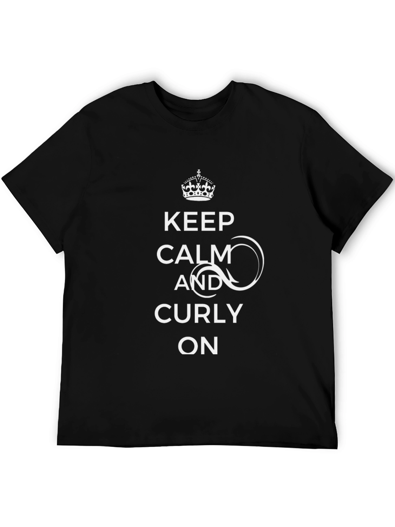 Black Keep Calm & Curly On Black T-Shirt view 5