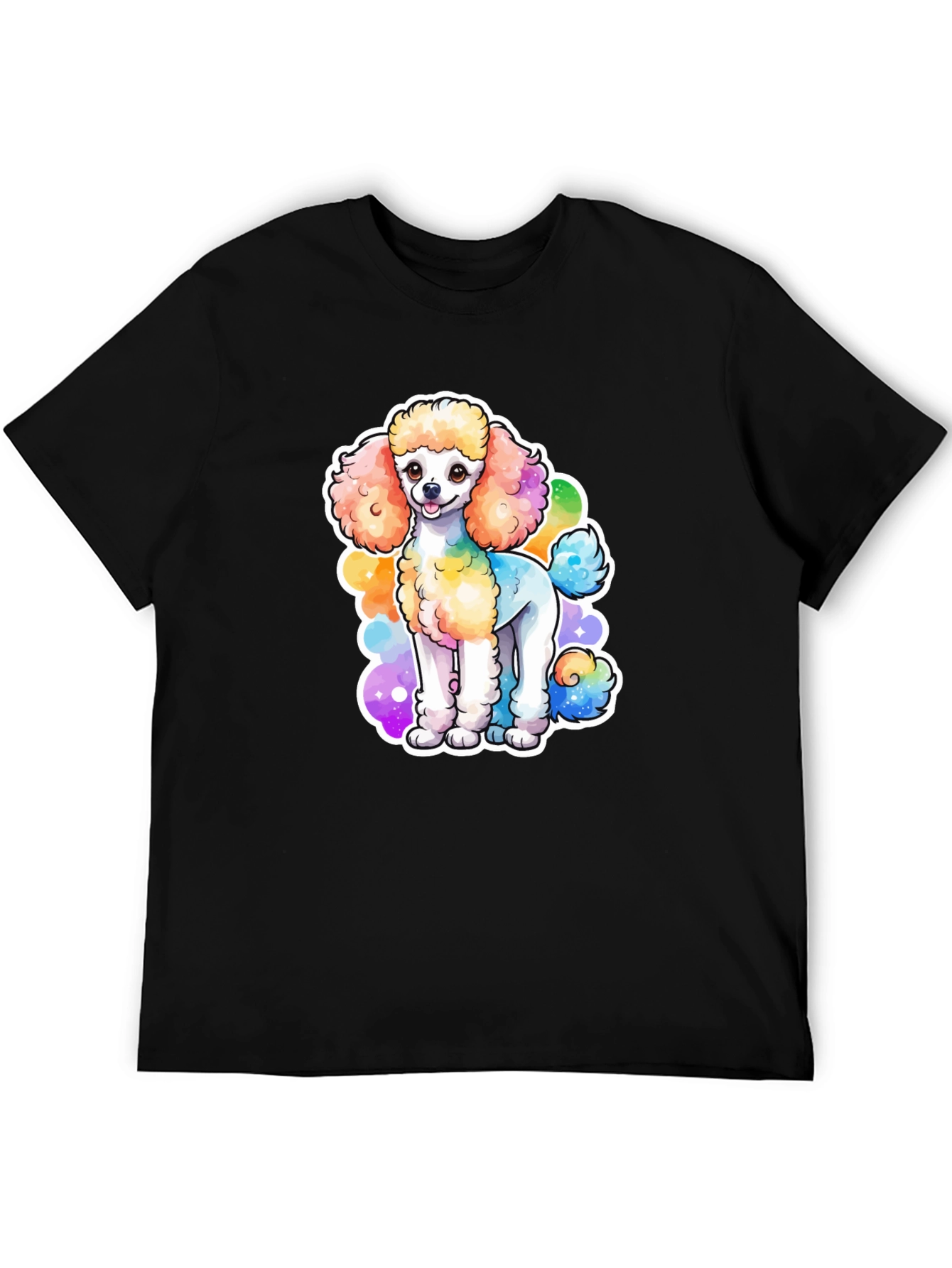 Black Rainbow Poodle Graphic Black T-Shirt view 5