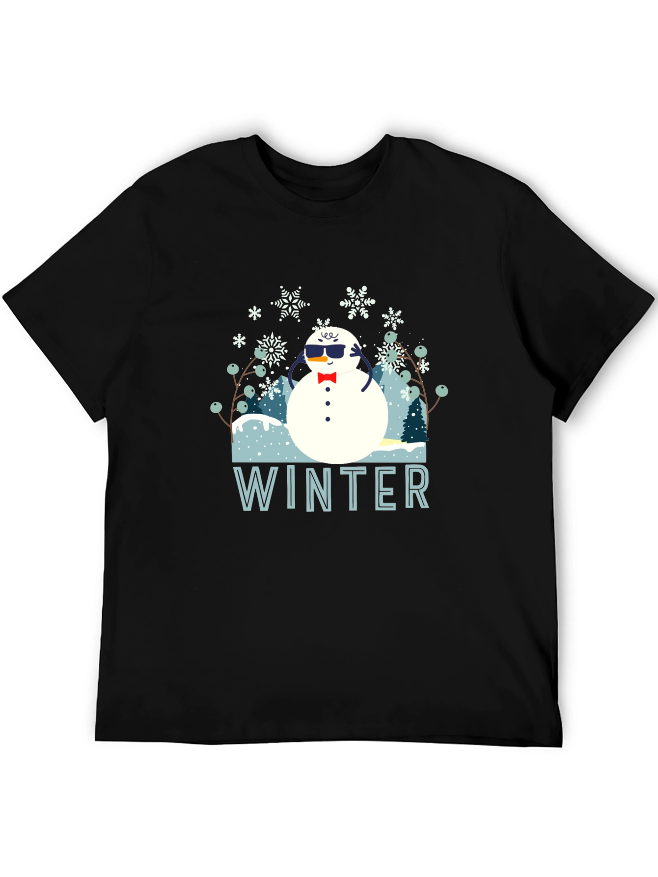 Black Cool Winter Snowman T-Shirt view 5