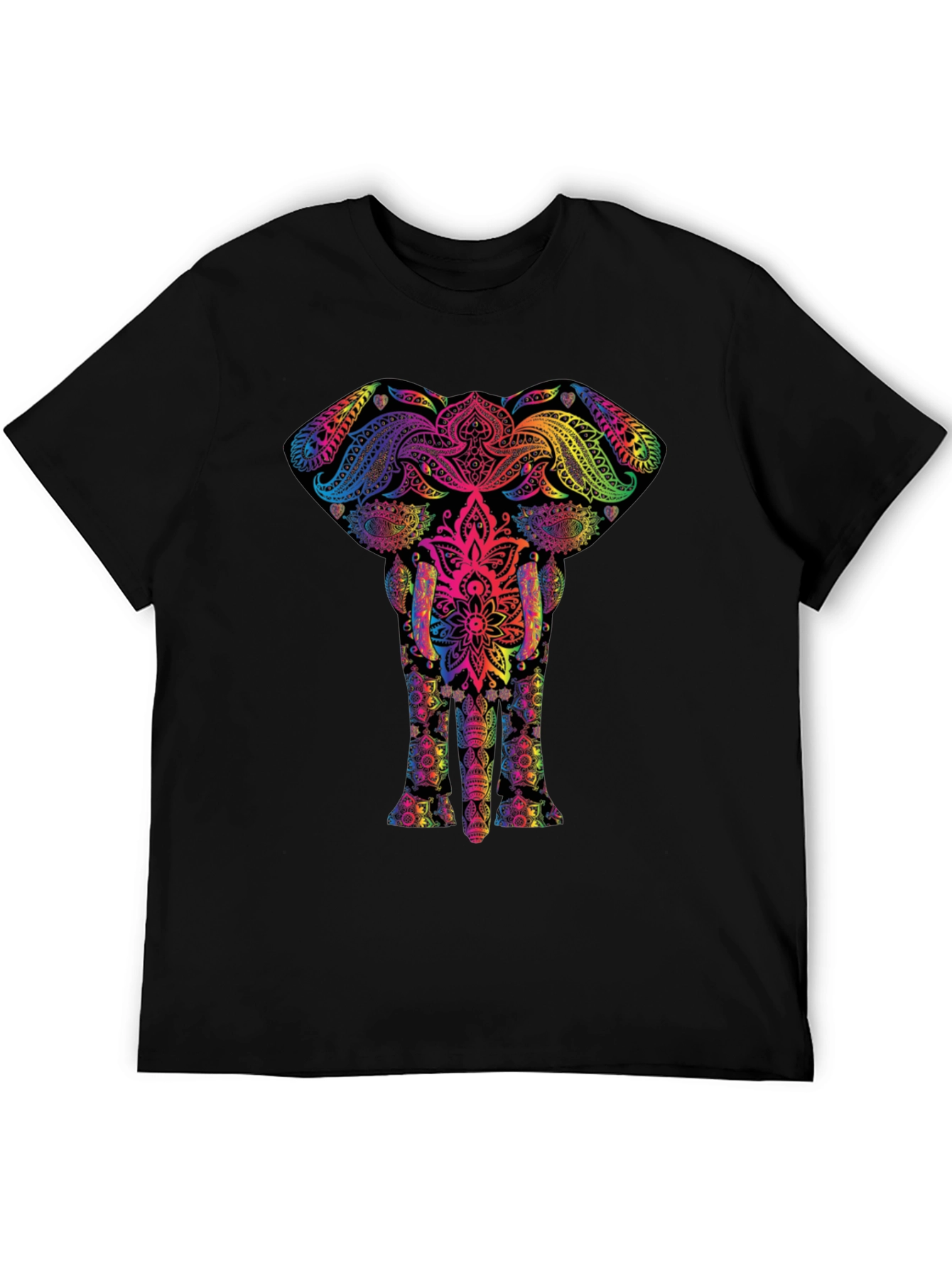 Black Vibrant Elephant Mandala T-Shirt - Unique Graphic Tee view 5