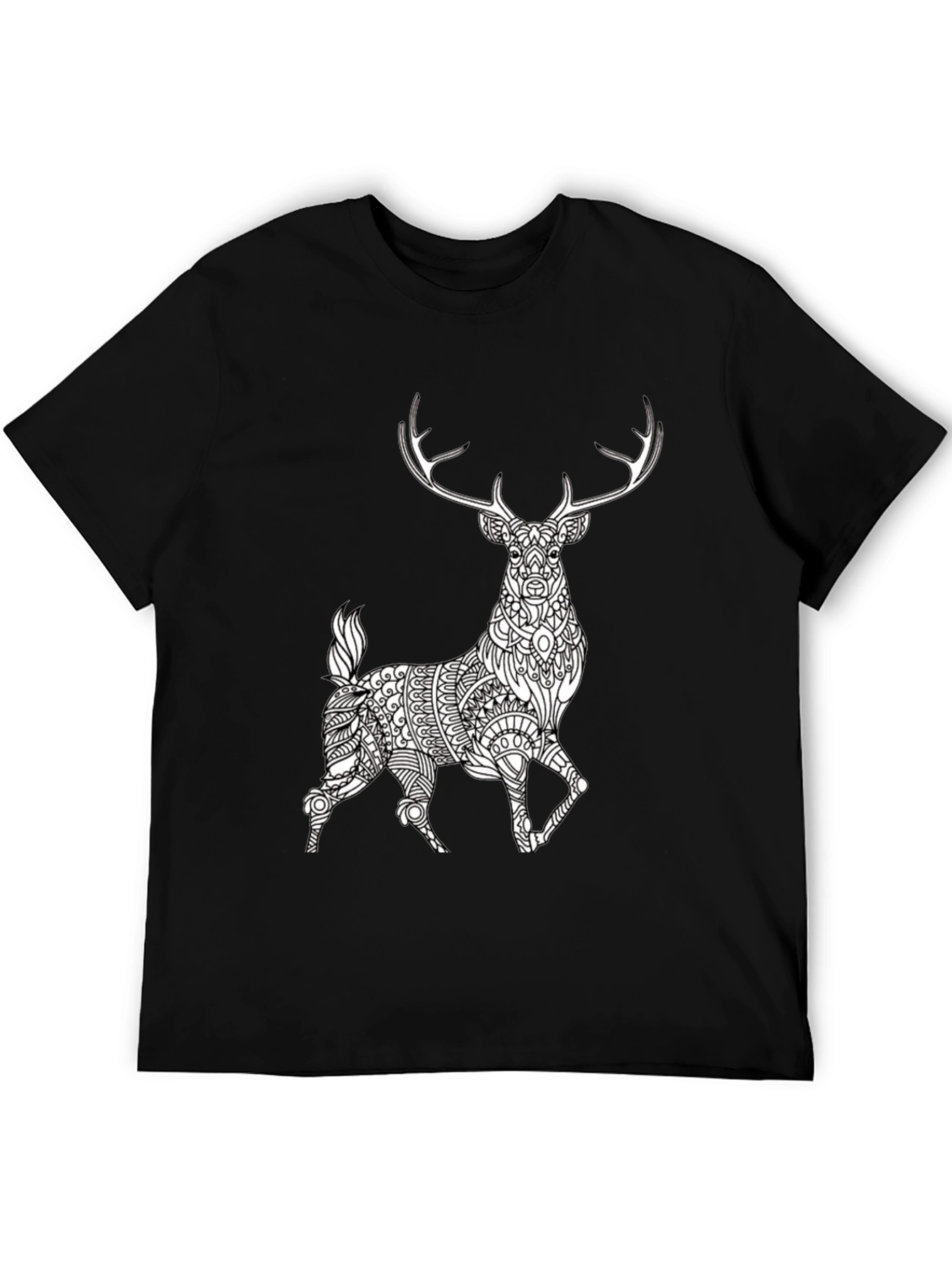 Black Geometric Deer Graphic Tee - Black Cotton Blend view 5