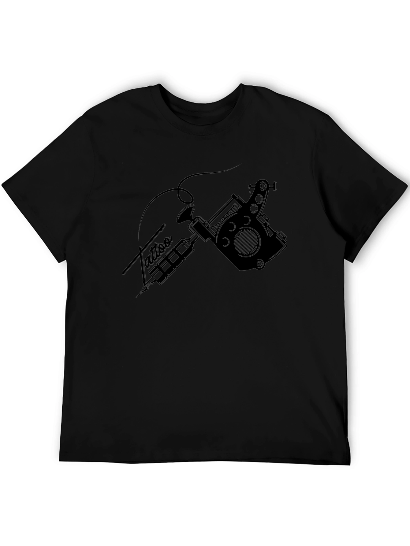 Black Tattoo Gun Graphic Tee - Black Cotton Casual Shirt view 5
