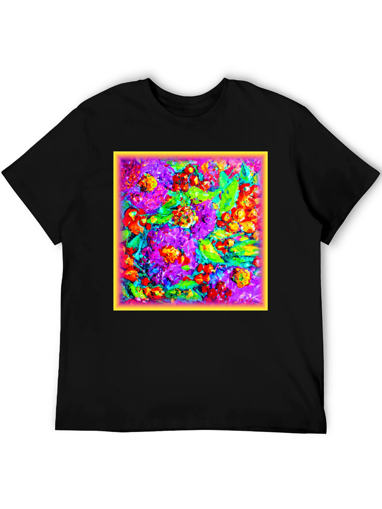Black Floral Art Print Black T-Shirt view 5