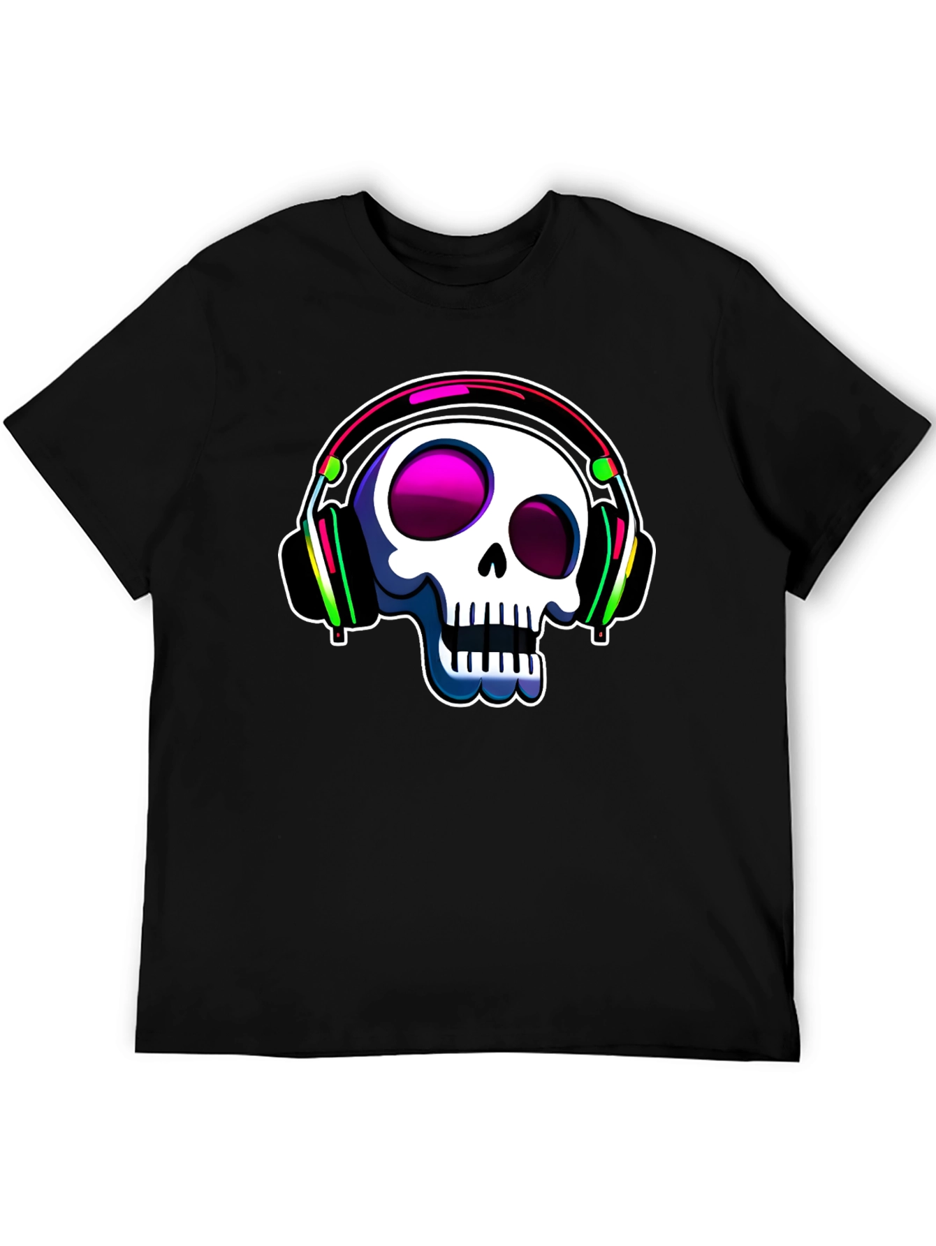 Black Skull with Headphones Graphic Tee view 5