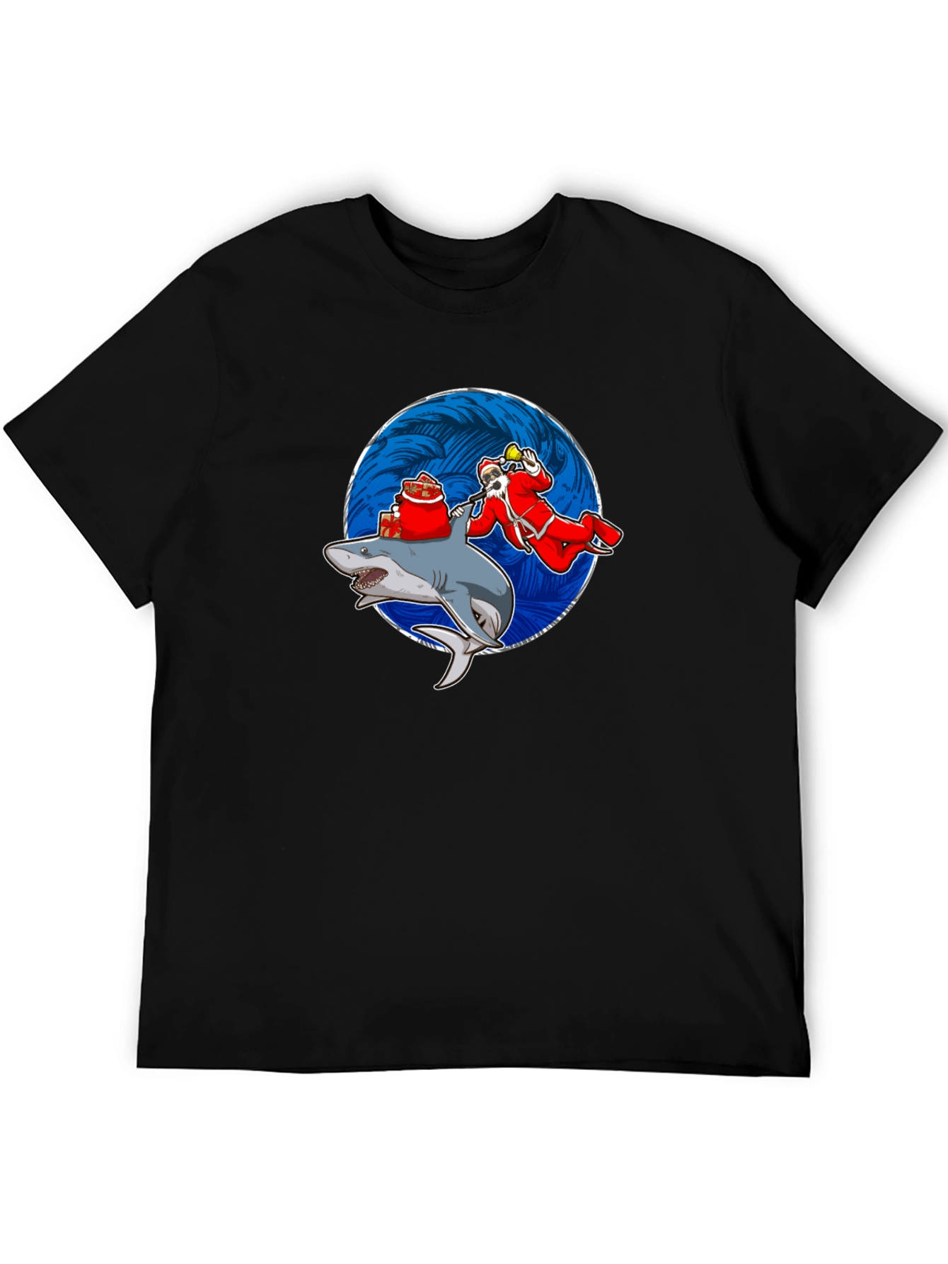 Black Shark Santa T-Shirt Funny Holiday Gift view 5