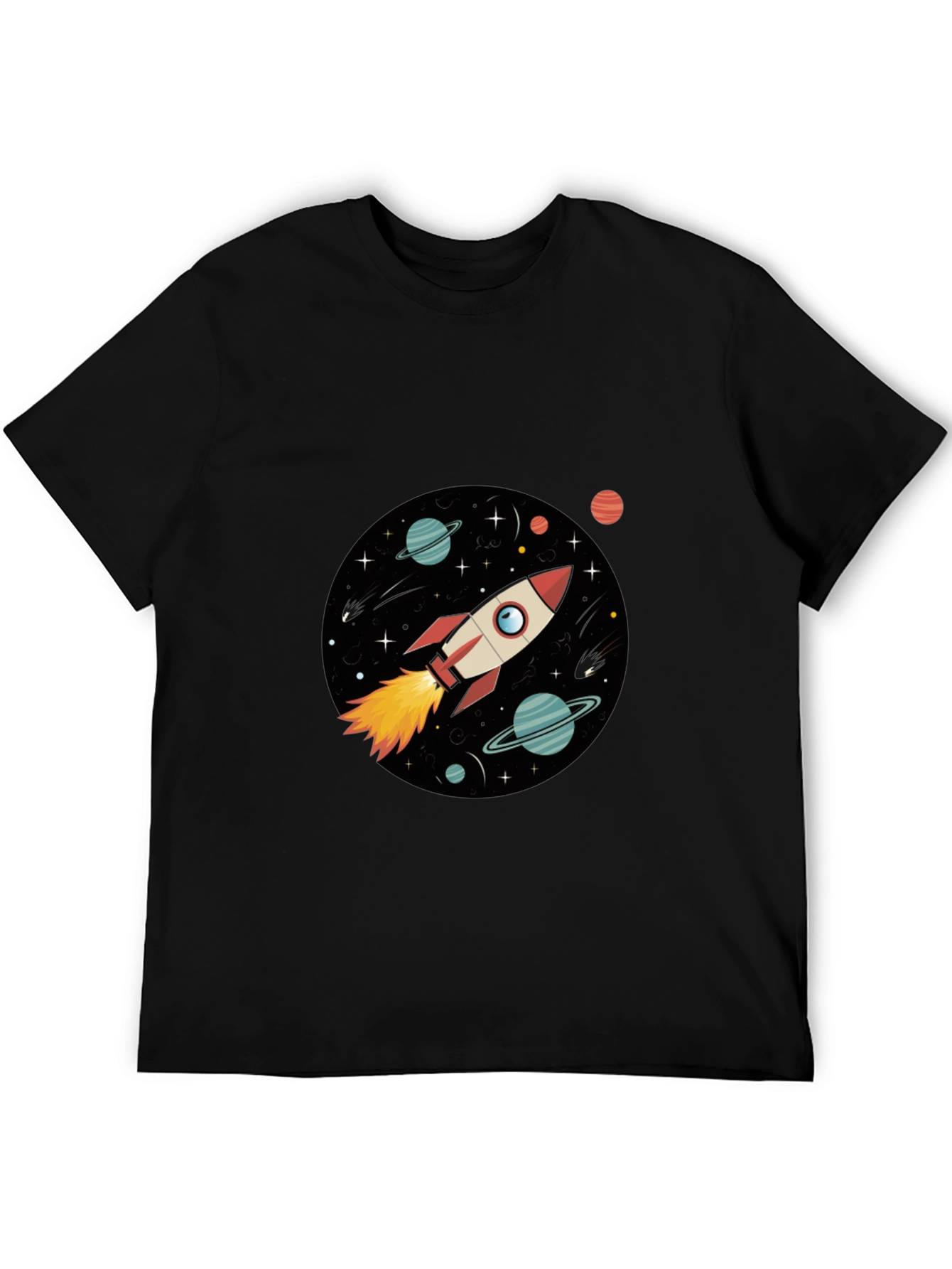 Black Space Rocket Graphic Black Tee view 5