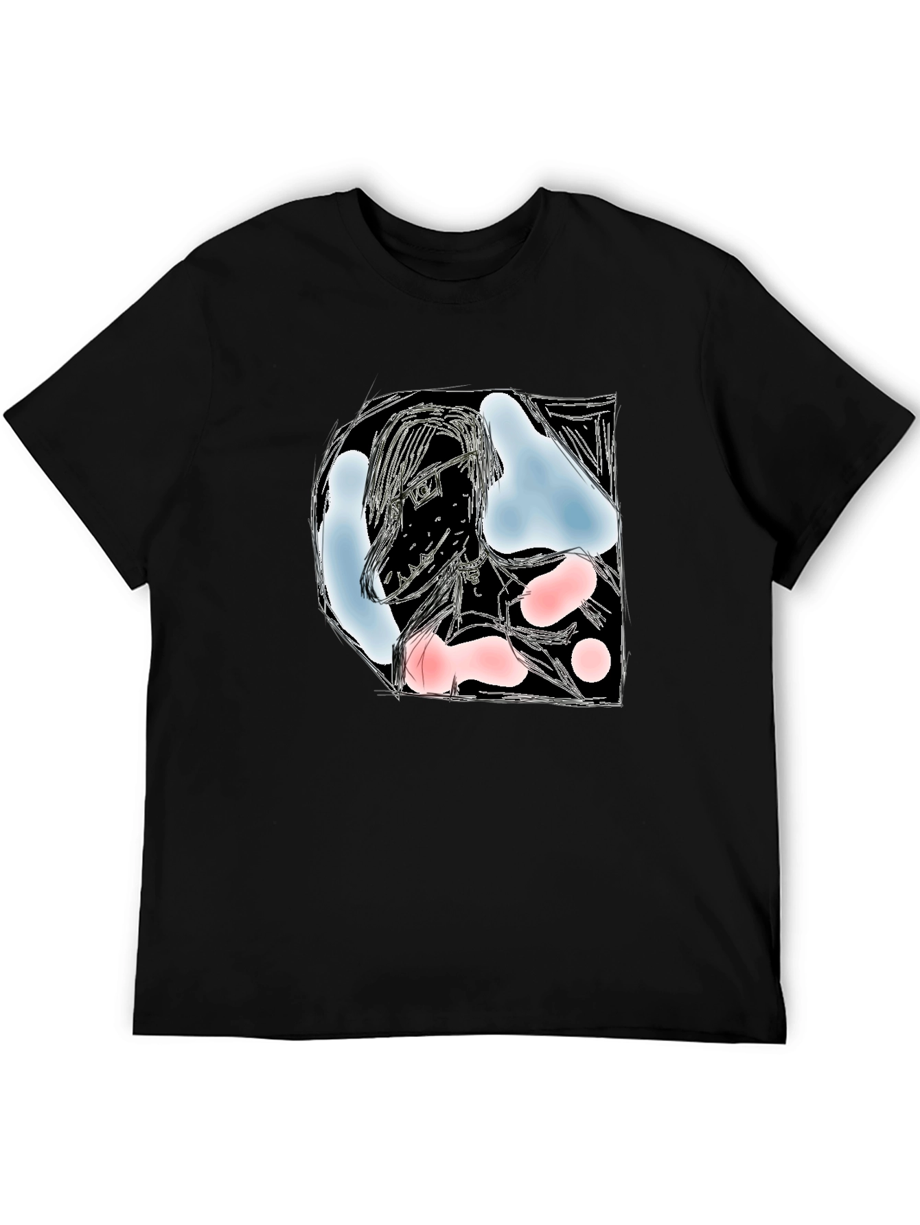 Black Artistic Graphic Print Black T-Shirt - Modern Abstract Design view 5