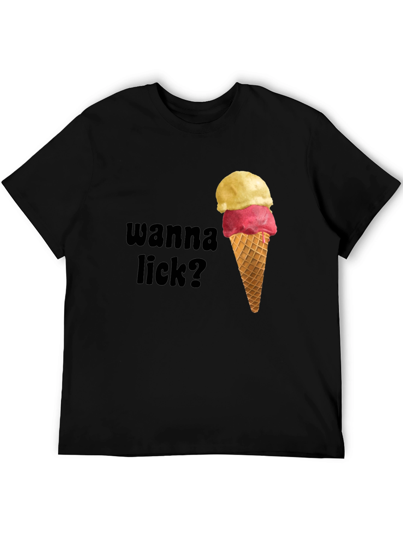 Black Ice Cream Graphic Tee - Wanna Lick? Novelty Shirt view 5