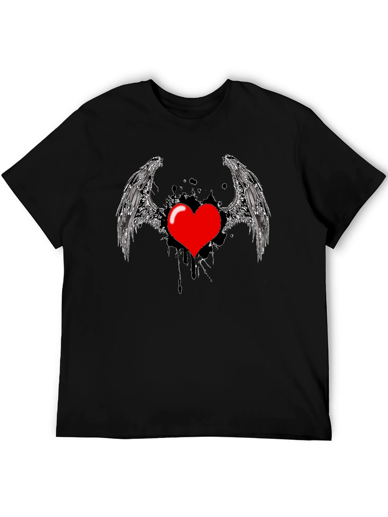 Black Heart Wings Graphic Black T-Shirt view 5