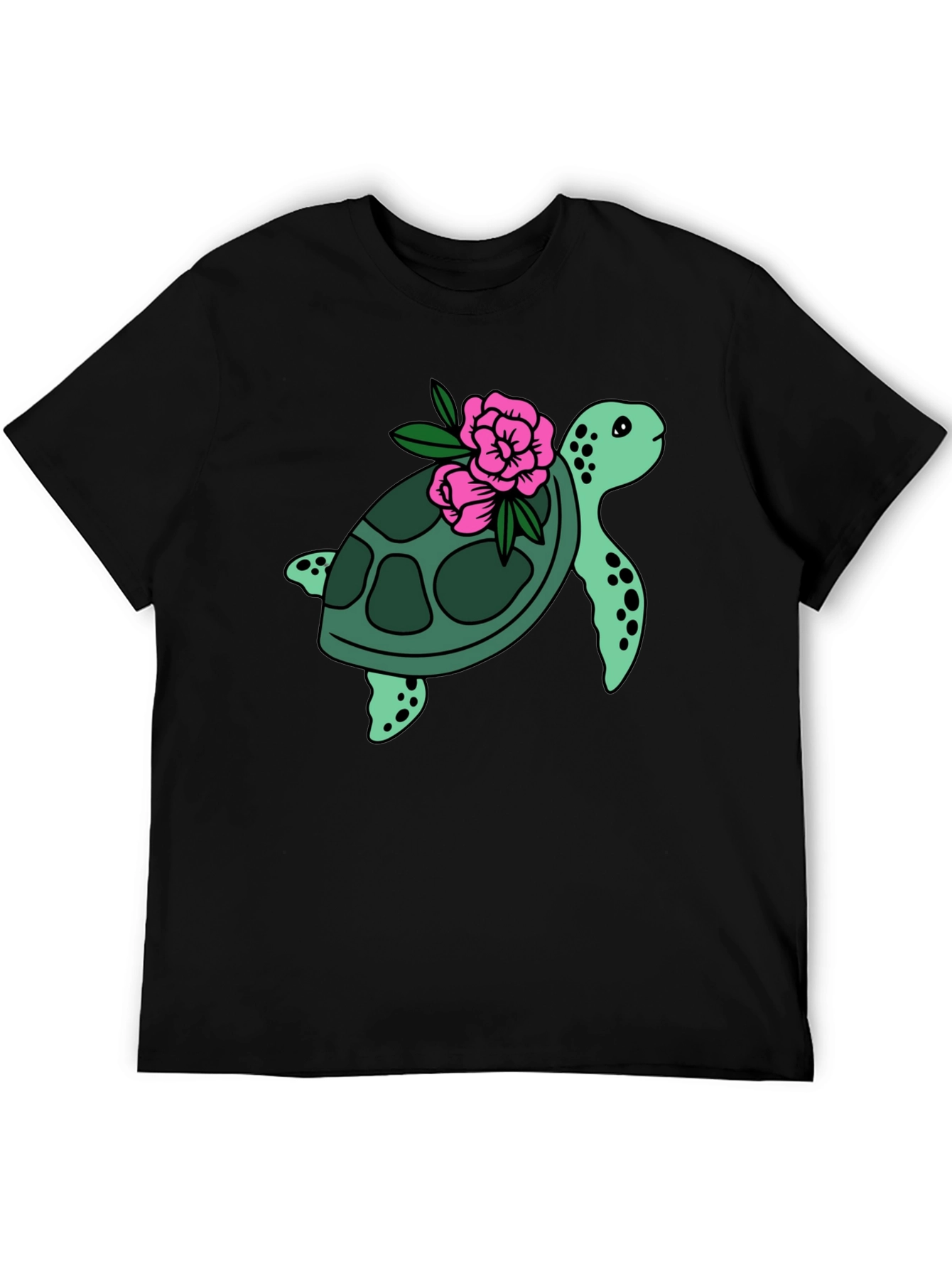 Black Turtle & Flower Graphic Tee - Black view 5