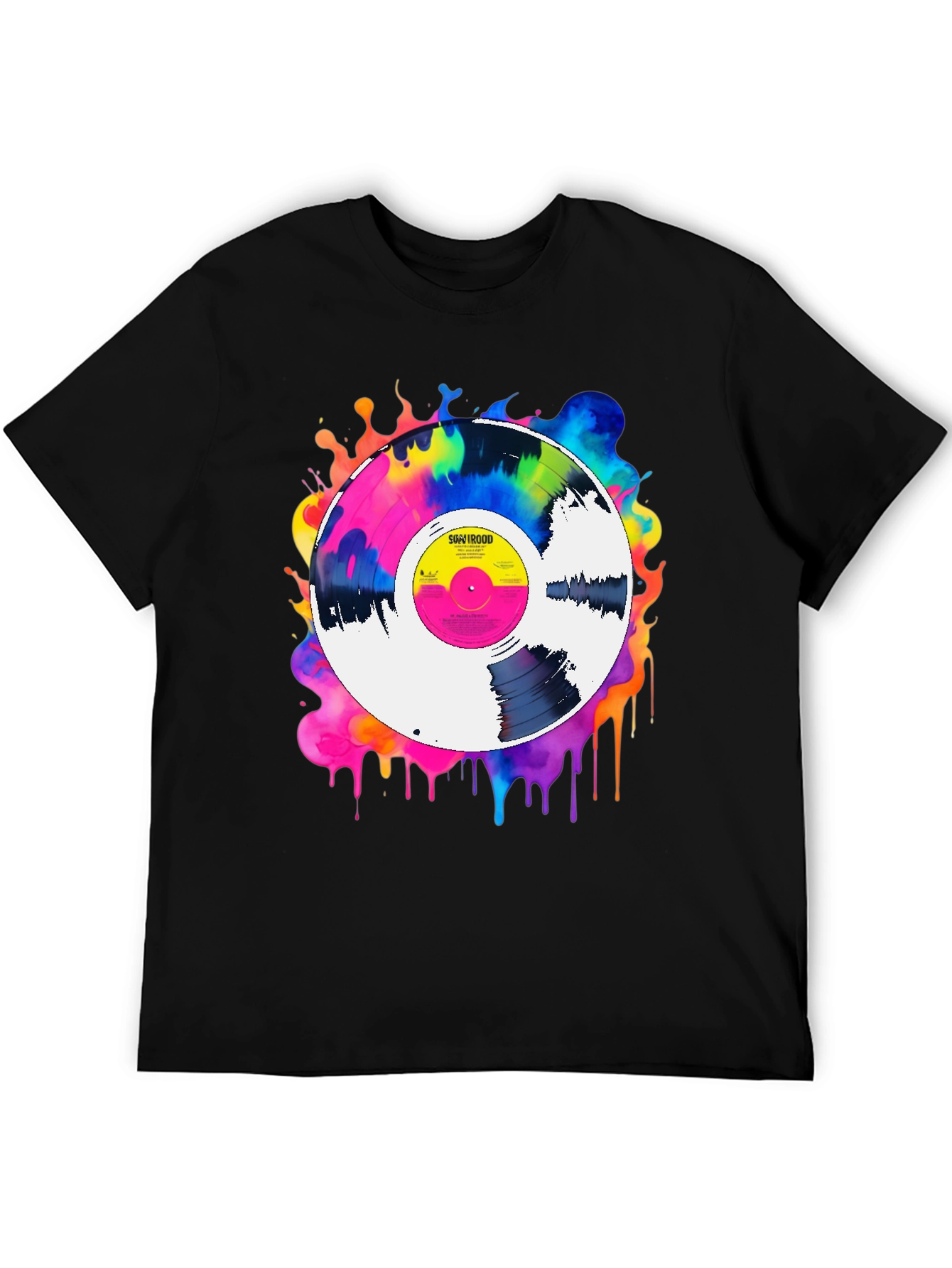 Black Colorful Vinyl Record Graphic Tee - Music Lover T-Shirt view 5