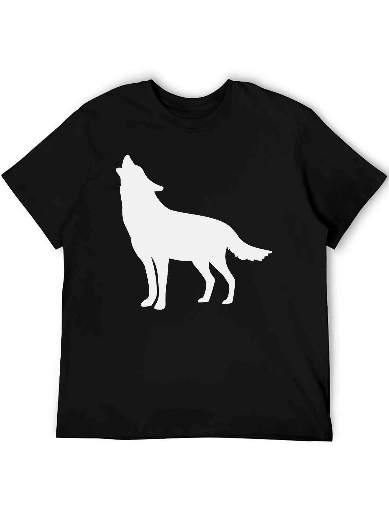 Black Men's Black T-shirt with Wolf Silhouette view 5