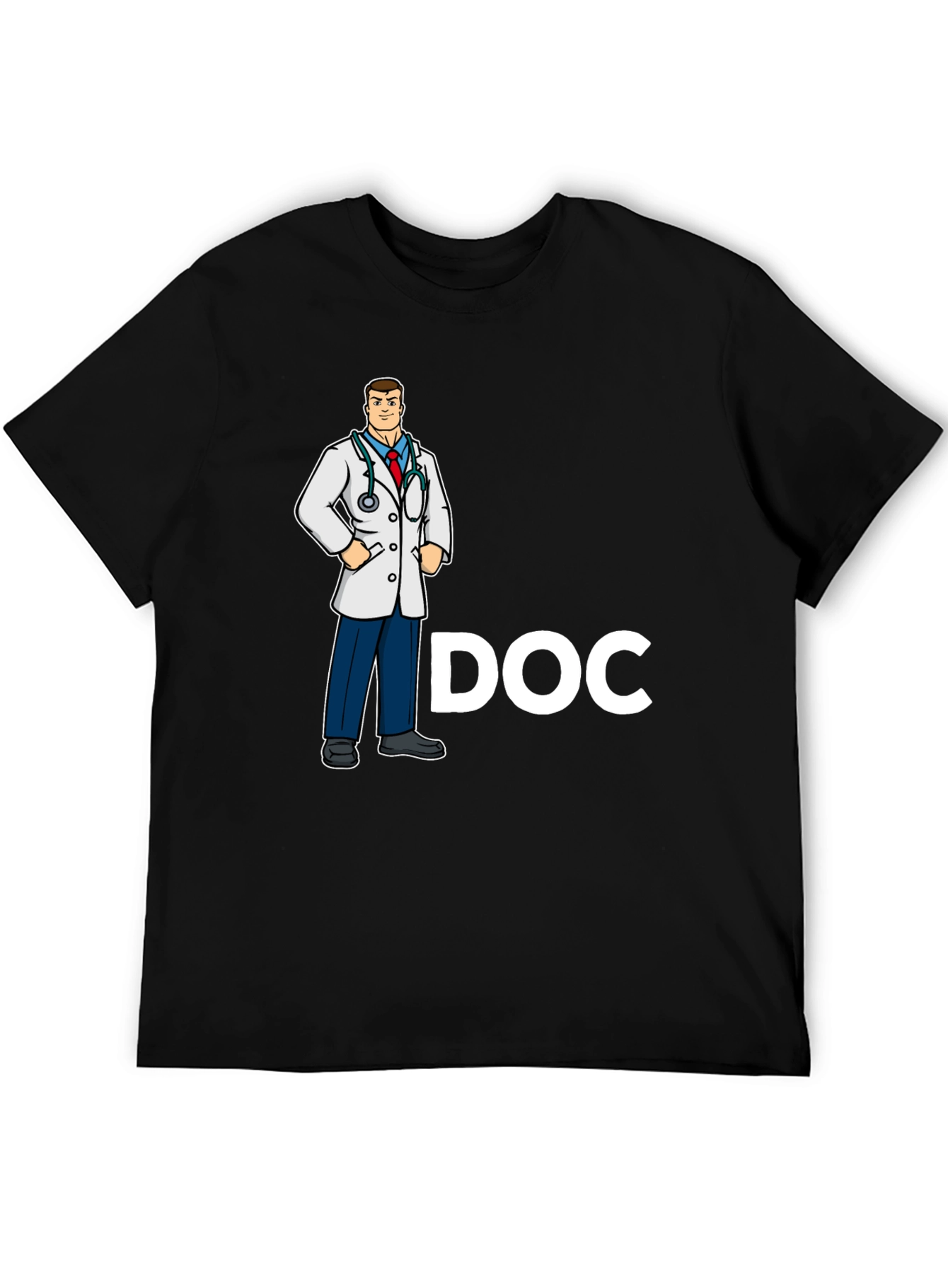 Black Doctor Cartoon Graphic Black T-Shirt view 5