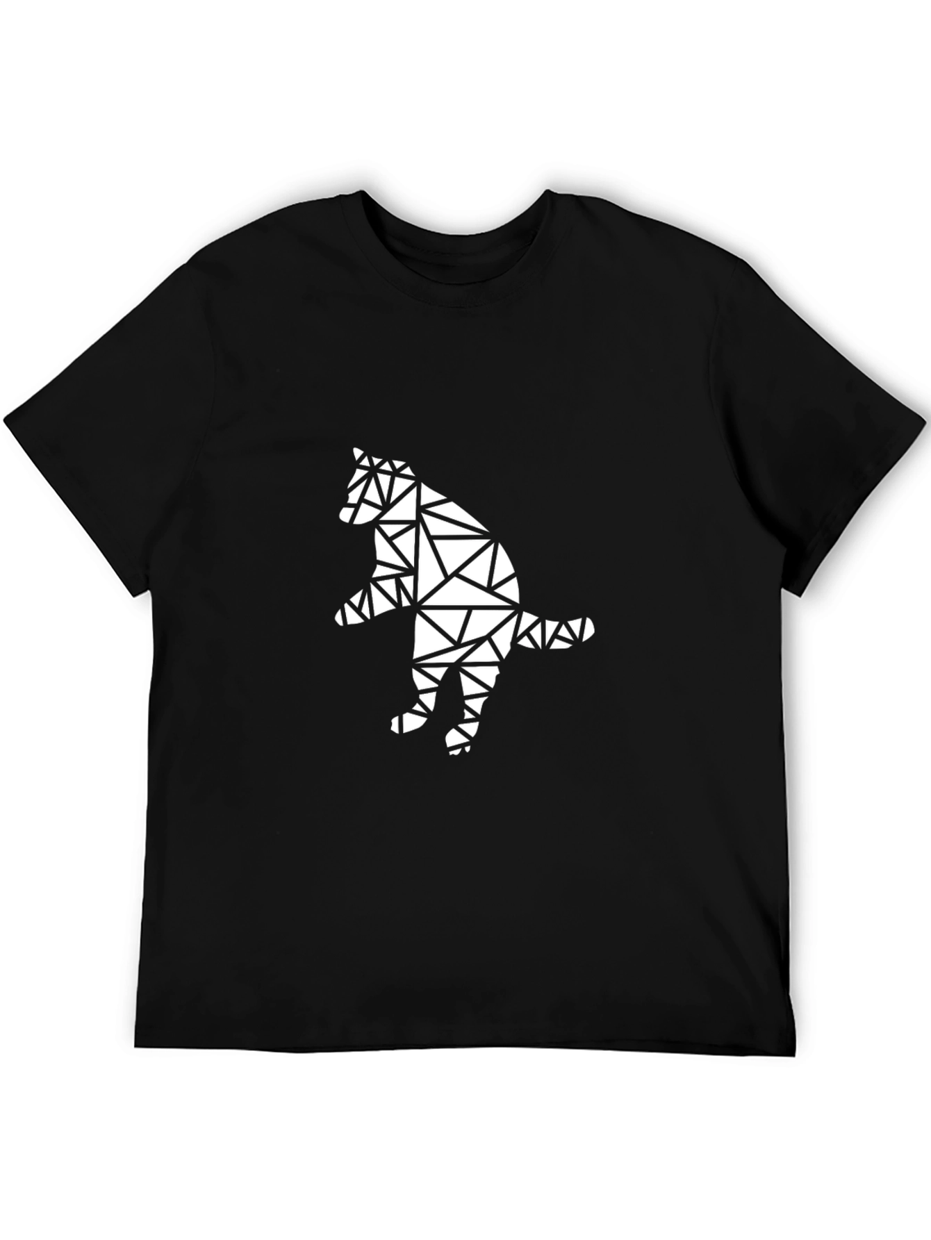 Black Geometric Cat Graphic Tee - Black Cotton T-Shirt view 5