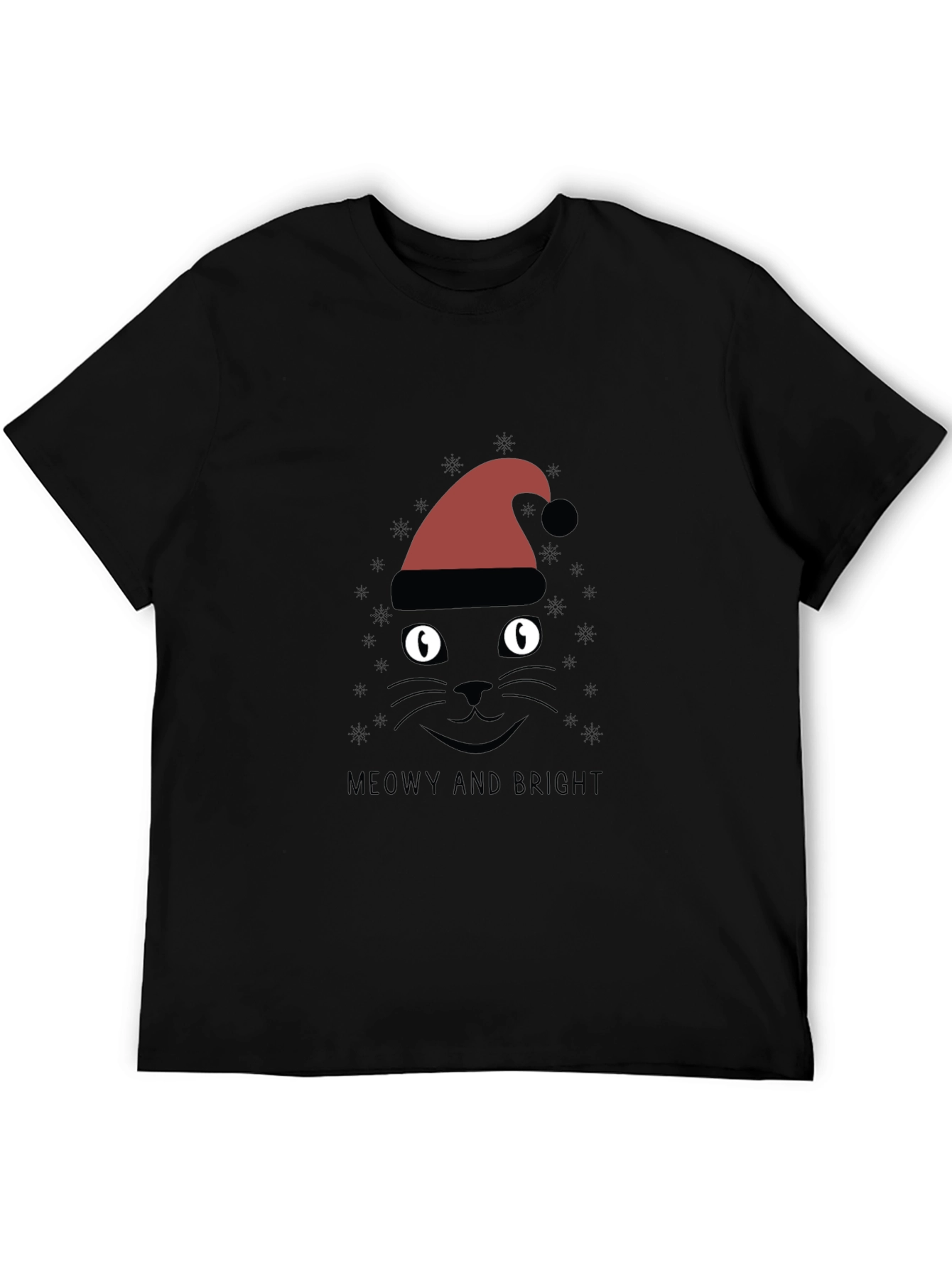 Black Meowy and Bright Christmas Cat T-Shirt view 5