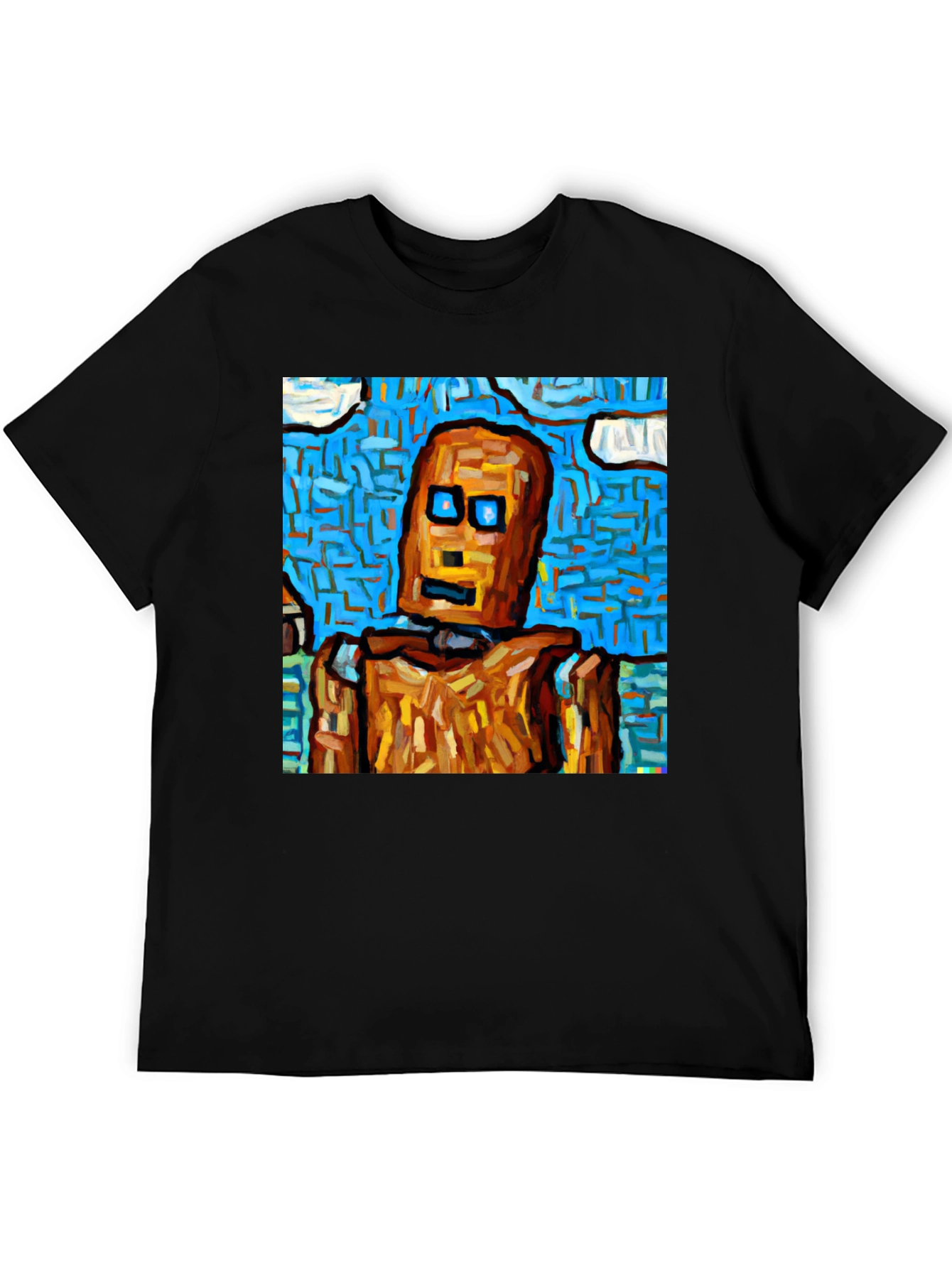 Black Abstract Robot Graphic Tee - Black Cotton T-Shirt view 5