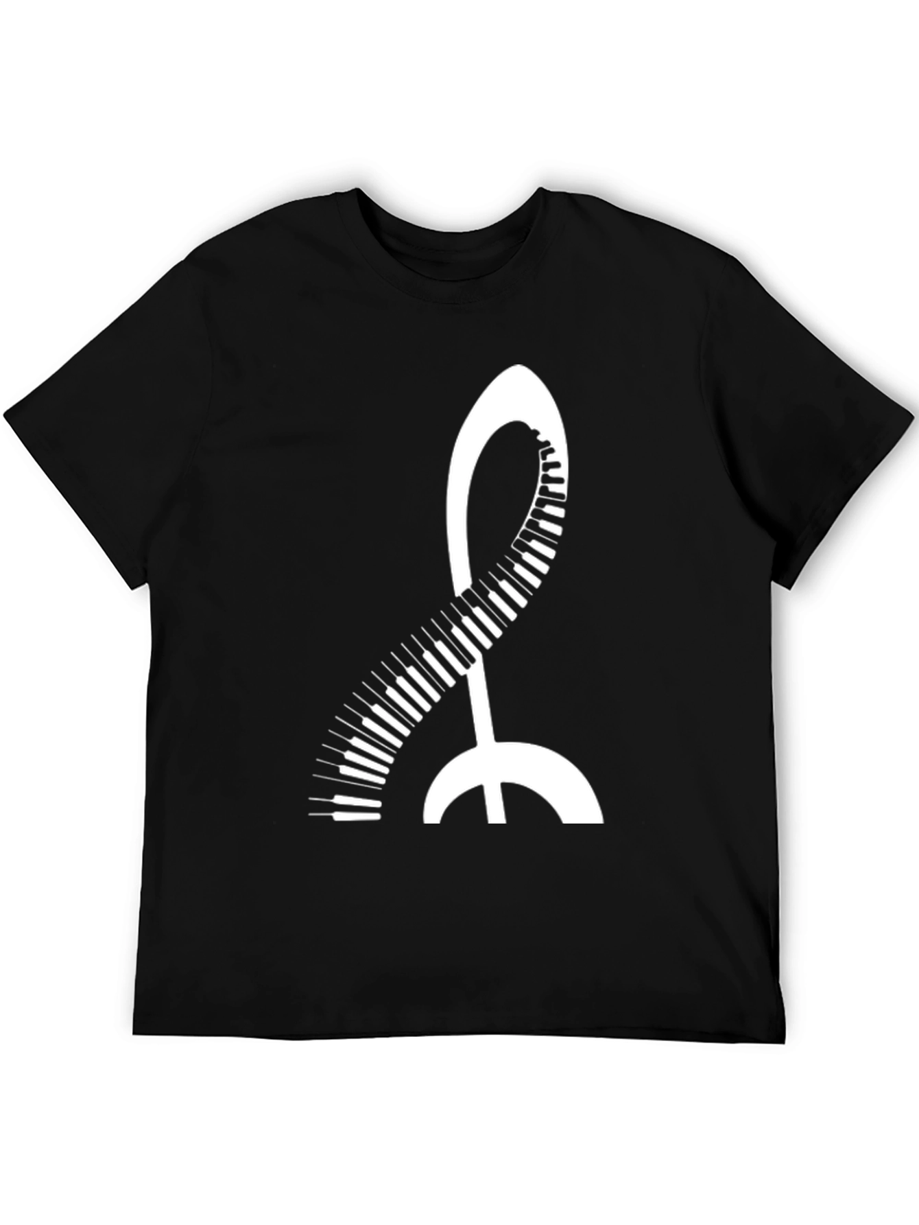 Black Music Treble Clef Piano Keys Black T-Shirt view 5