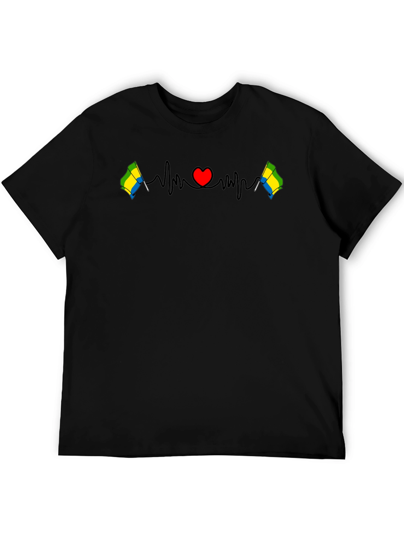 Black Gabon Flag Heartbeat T-Shirt view 5