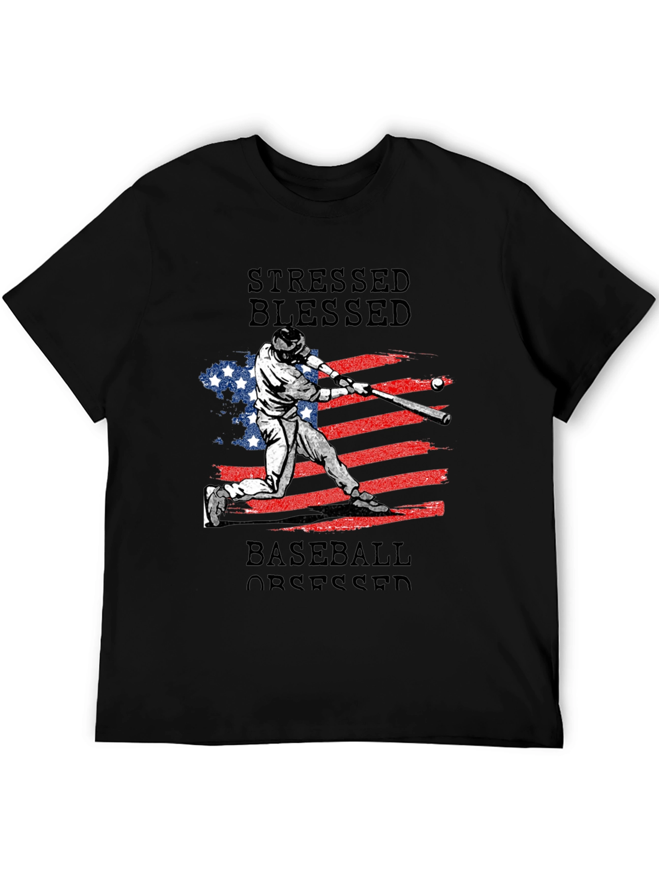 Black Stressed Blessed Baseball Obsessed T-Shirt view 5