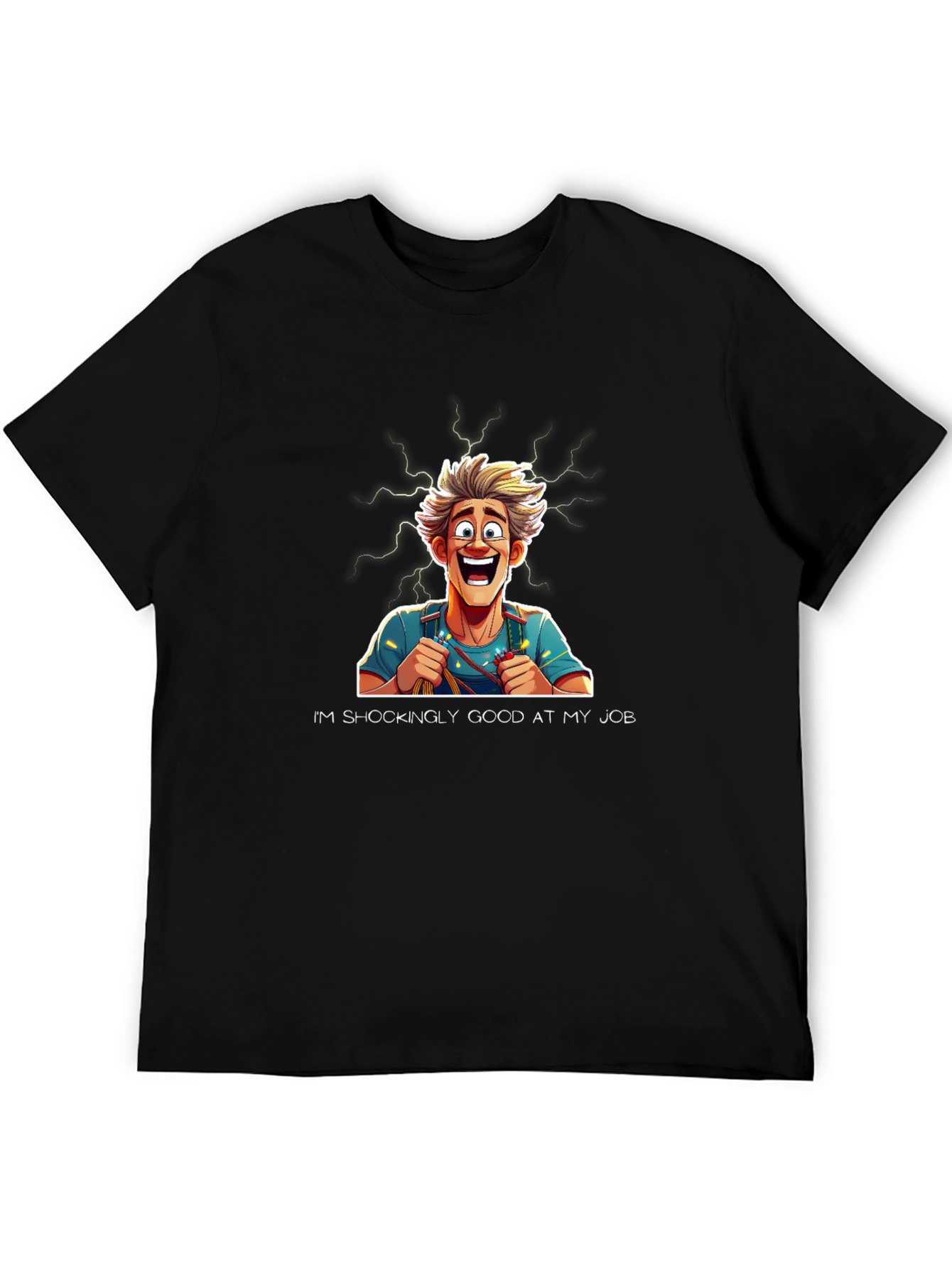 Black Funny Electrician Cartoon T-Shirt view 5