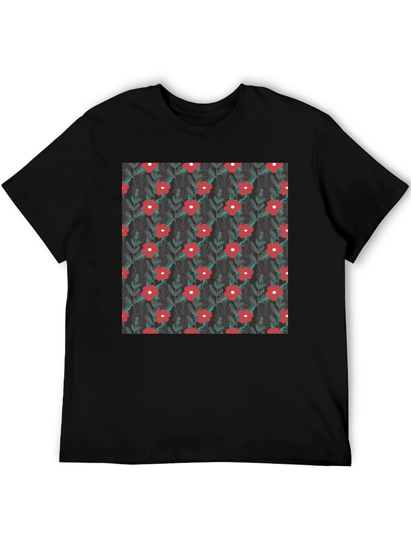 Black Floral Pattern Black T-Shirt view 5