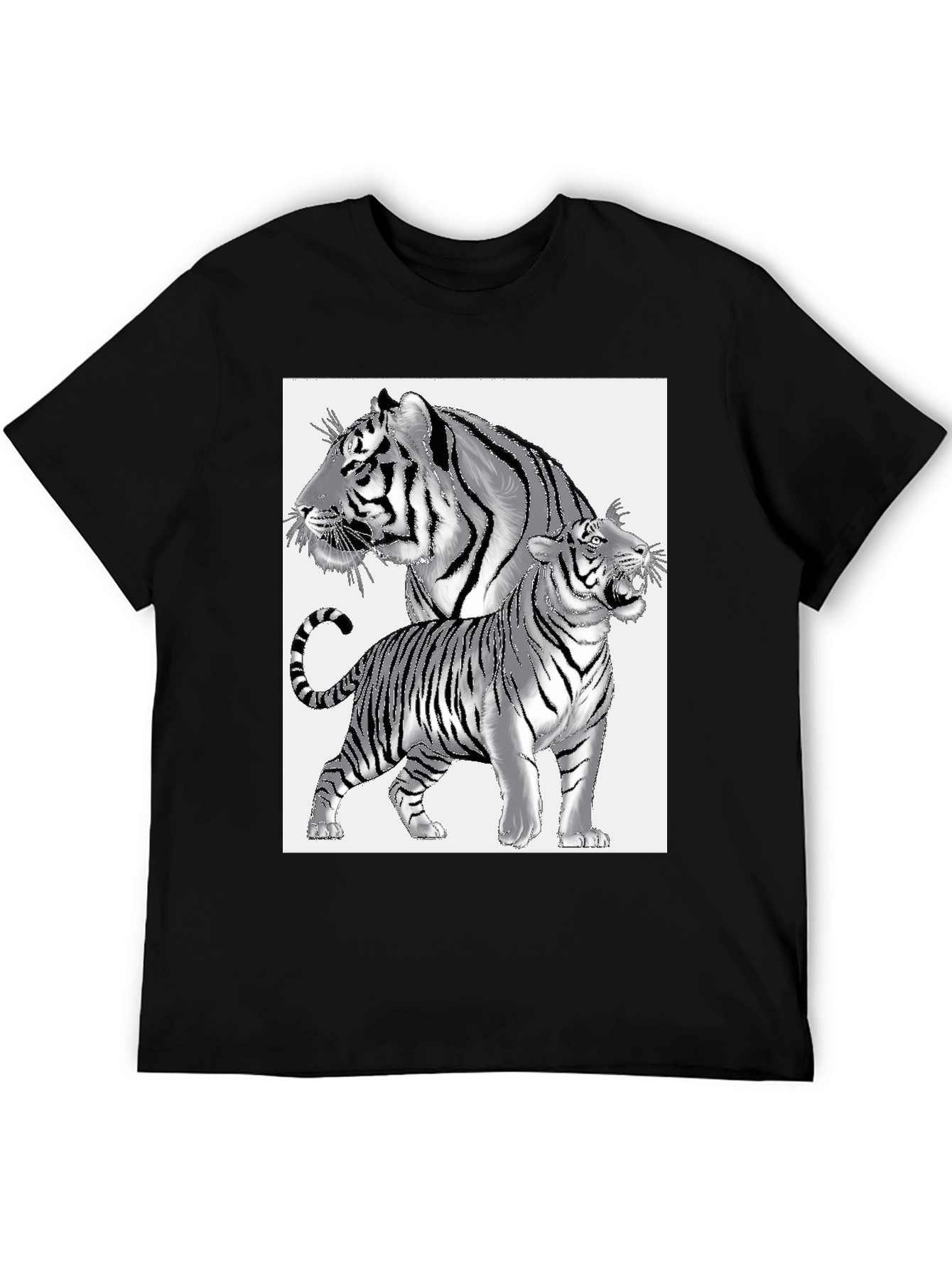 Black Tiger Graphic Print Men's Black T-Shirt view 5