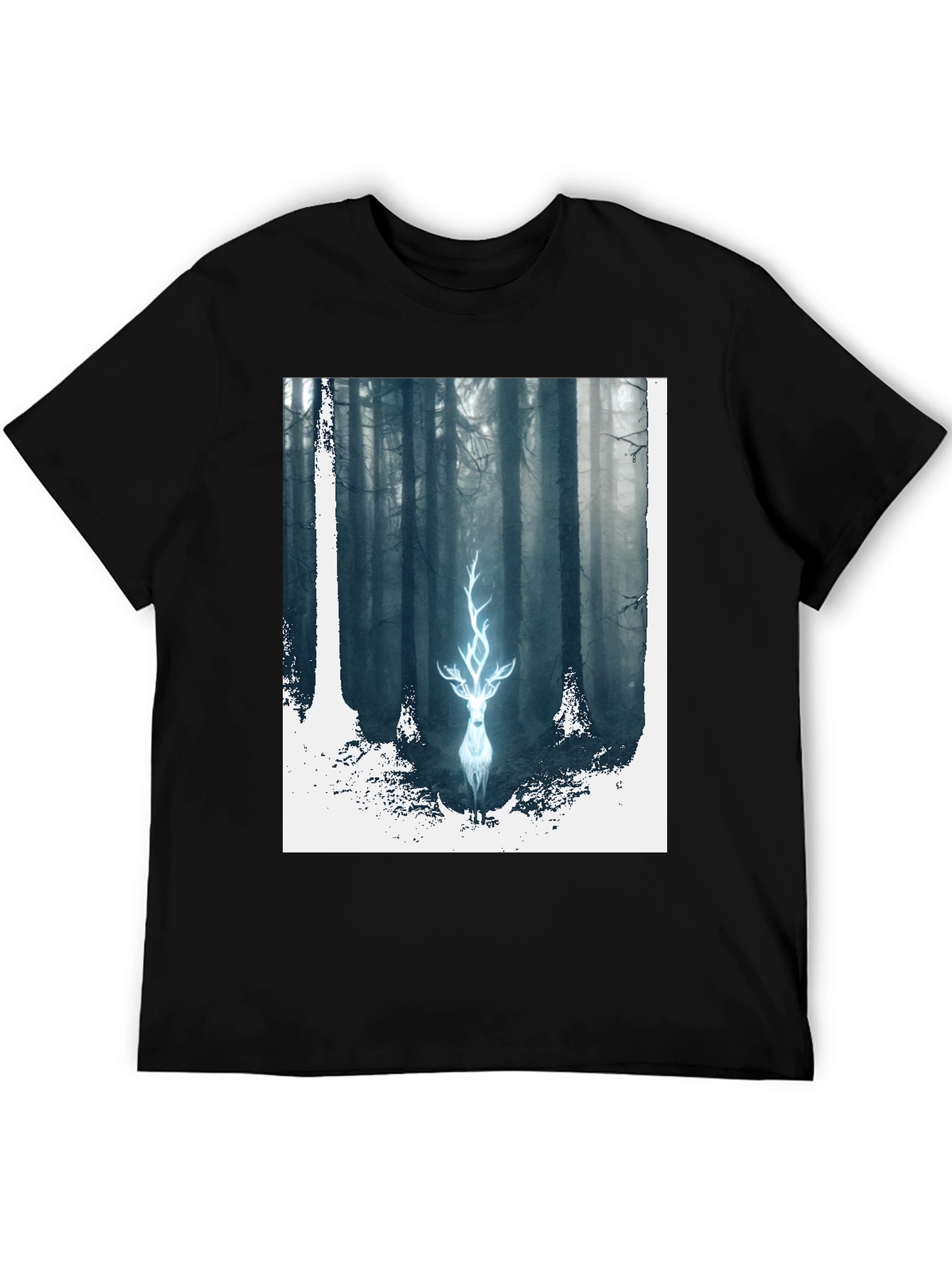 Black Mystic Forest Deer Graphic Tee - Black Cotton Blend view 5
