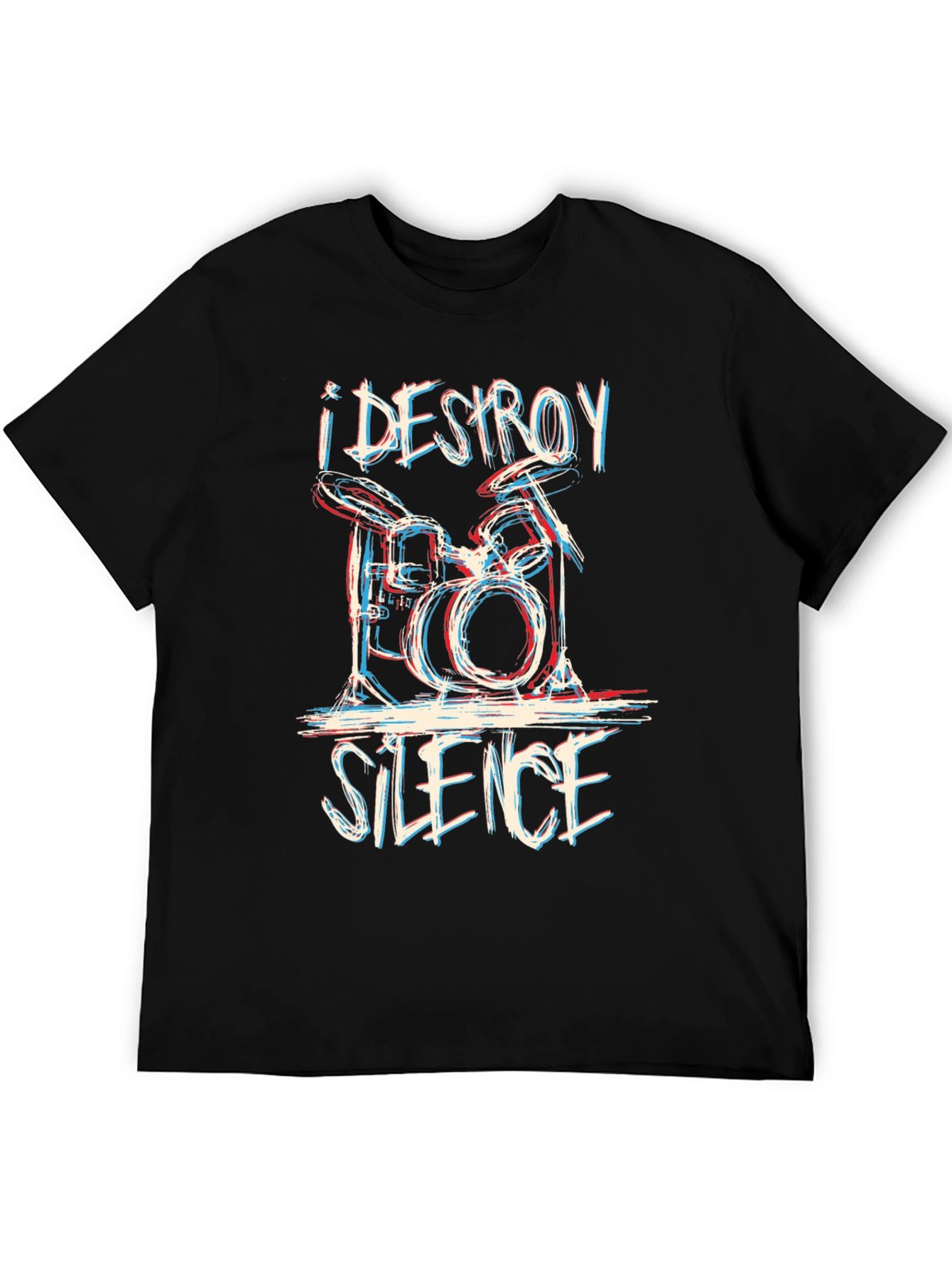 Black I Destroy Silence Drum T-Shirt - Black view 5