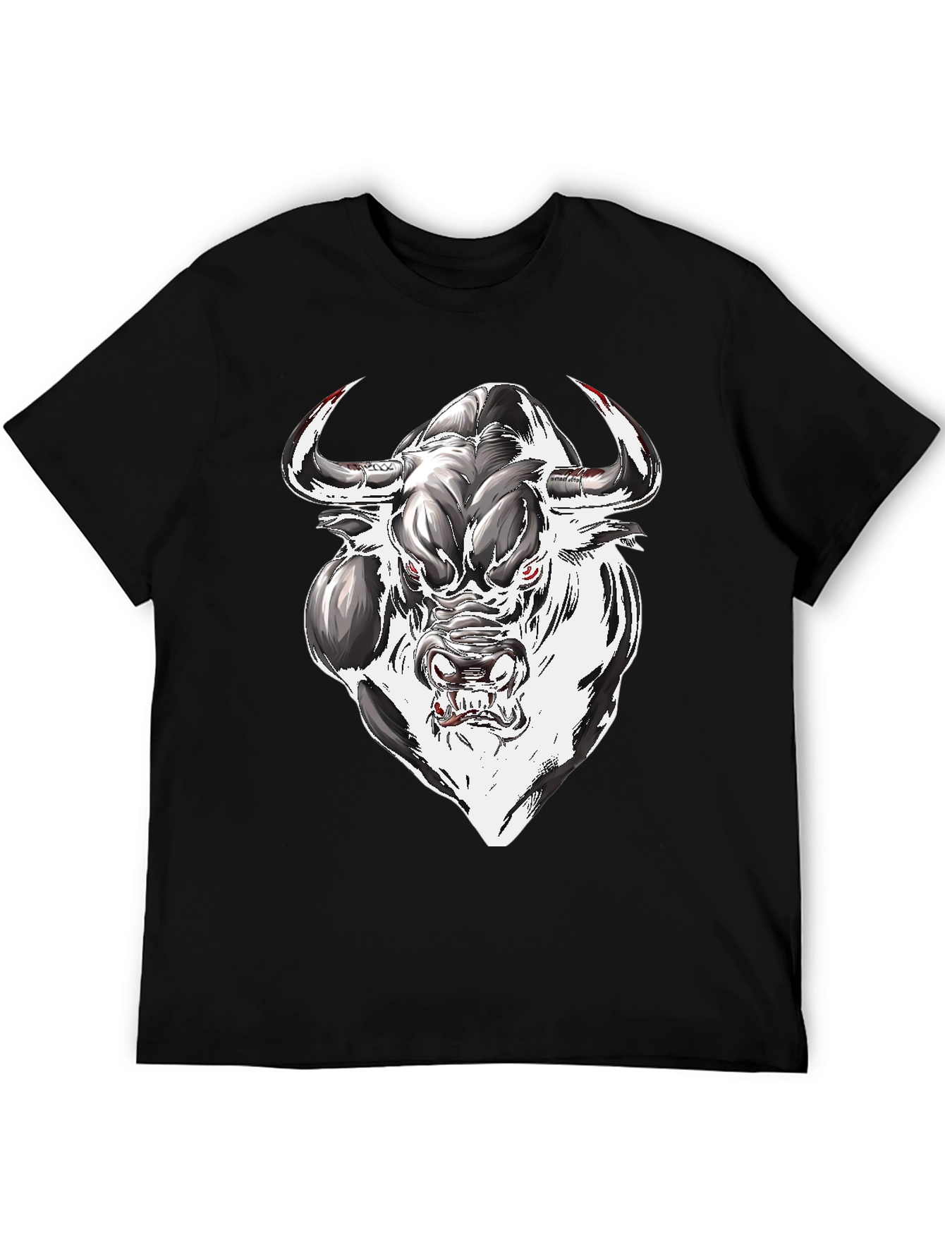 Black Men's Graphic Tee - Bull Design view 5