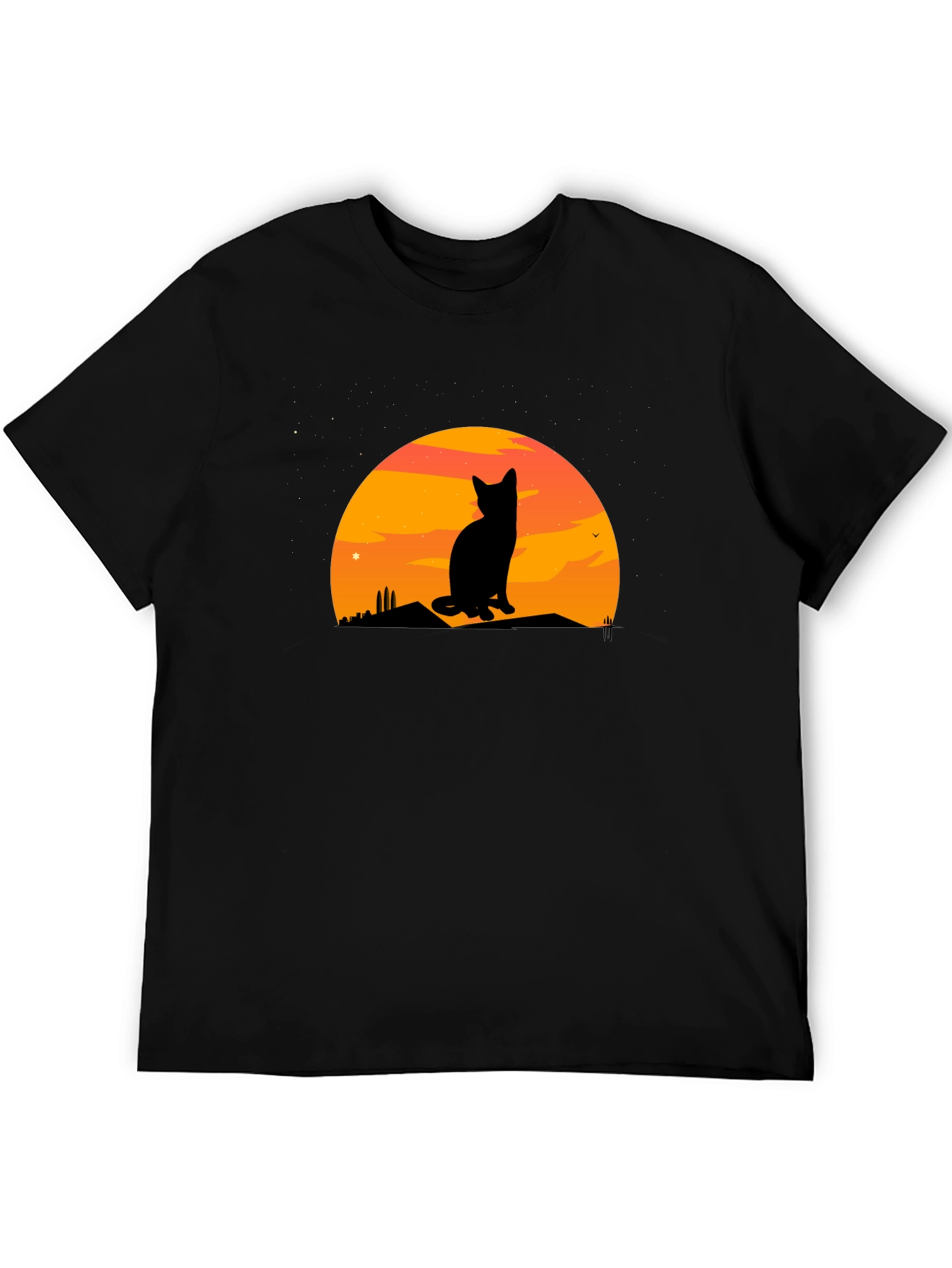 Black Sunset Cat Silhouette Graphic Tee view 5