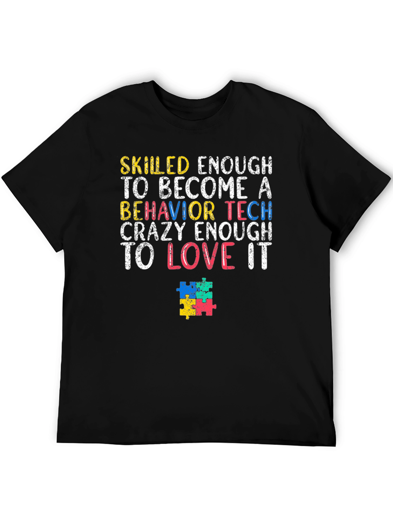 Black Behavior Tech Autism Puzzle Piece T-Shirt view 5