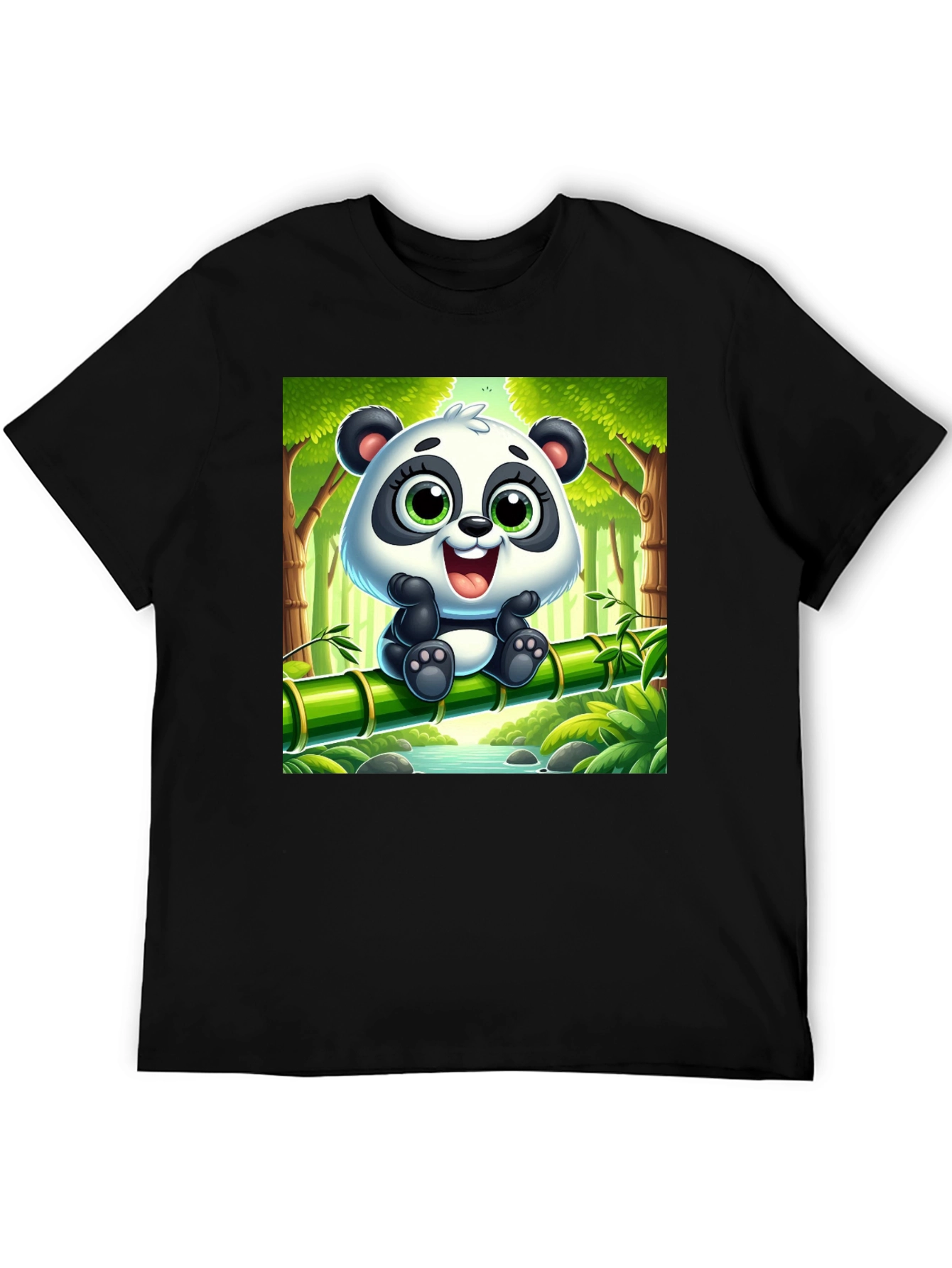 Black Cute Cartoon Panda T-Shirt view 5