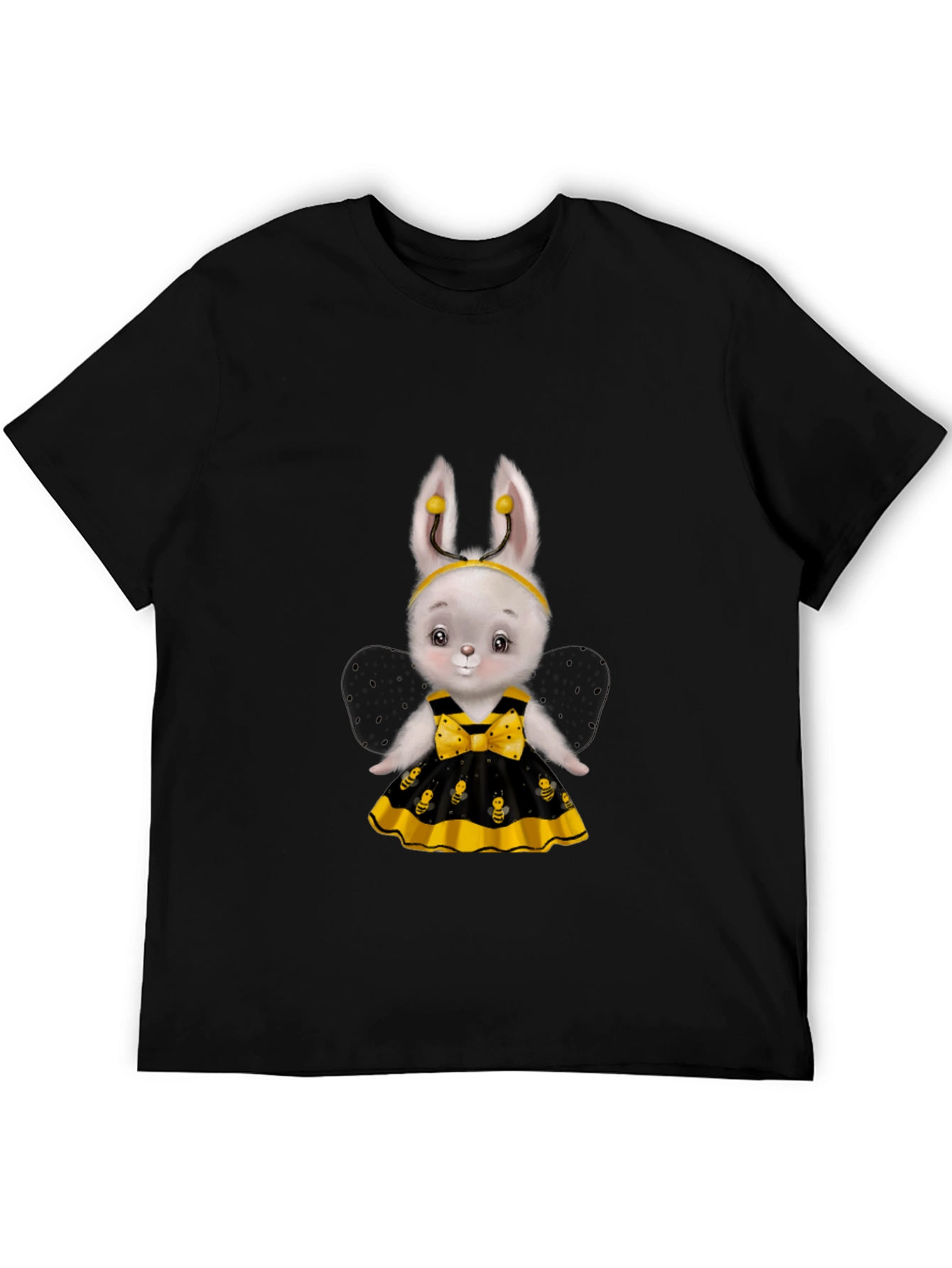 Black Cute Bee Bunny T-Shirt view 5