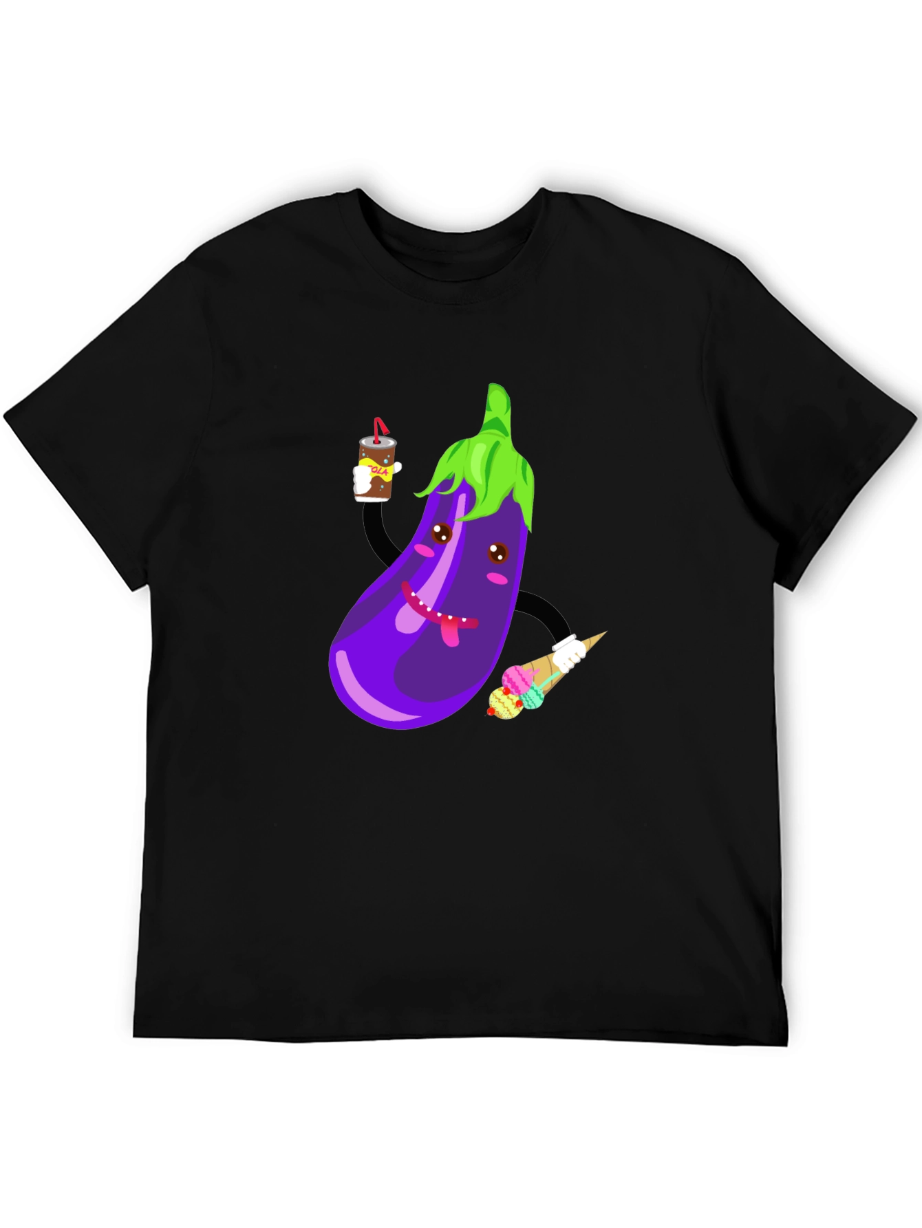 Black Eggplant Cartoon Graphic T-Shirt view 5