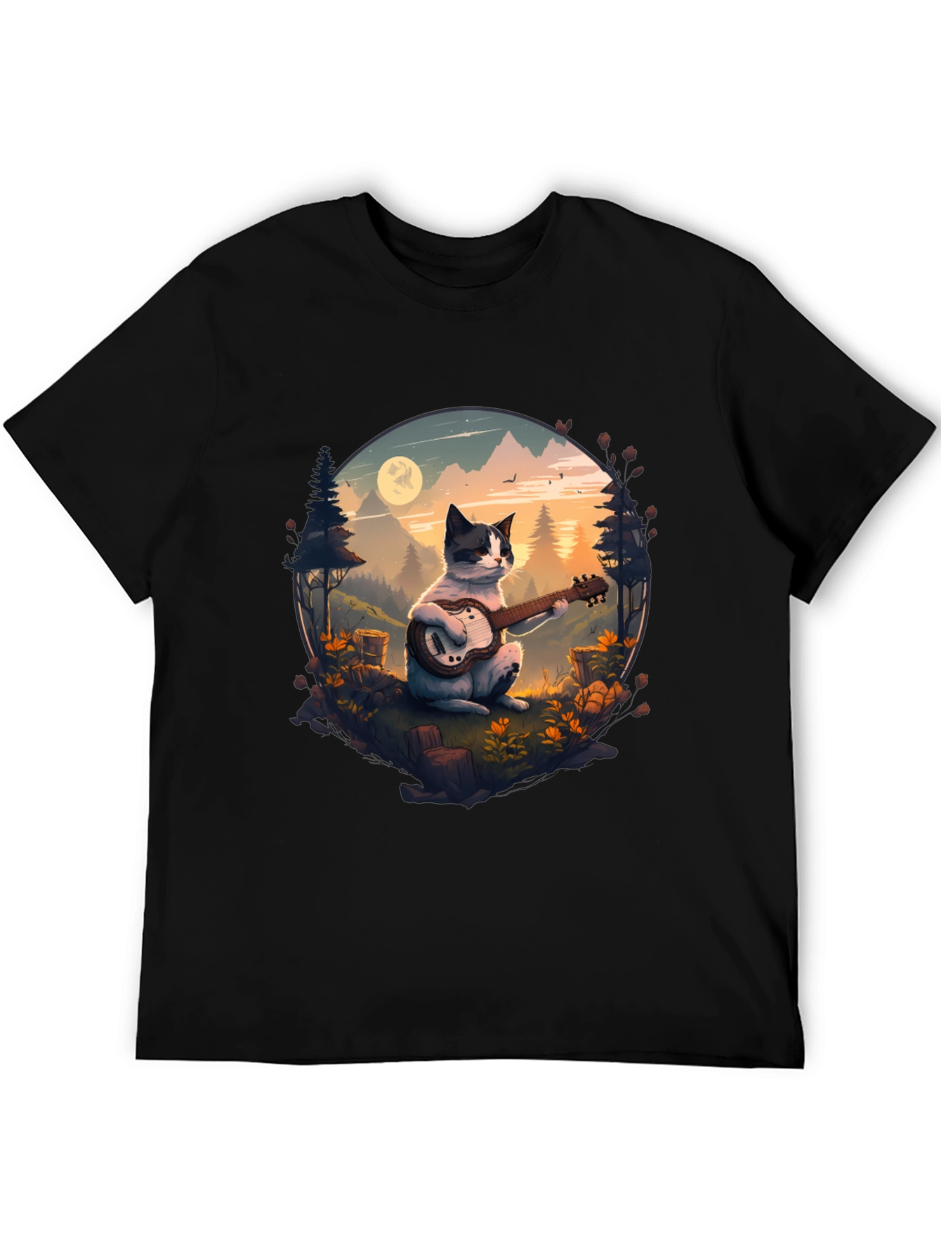 Black Cat Guitarist Graphic Tee - Mountain Serenade view 5