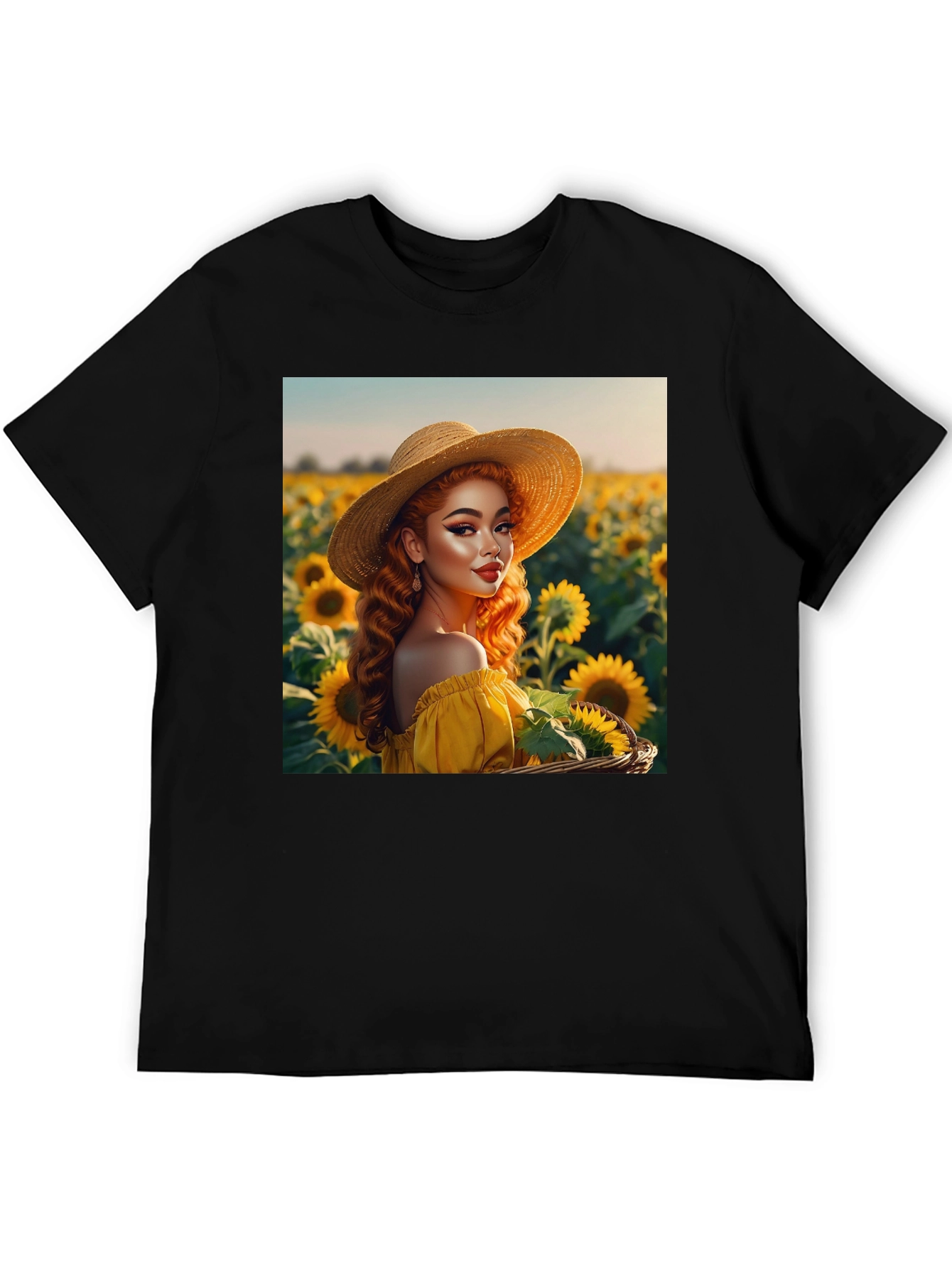 Black Sunflower Girl Graphic Tee - Black Cotton Blend view 5