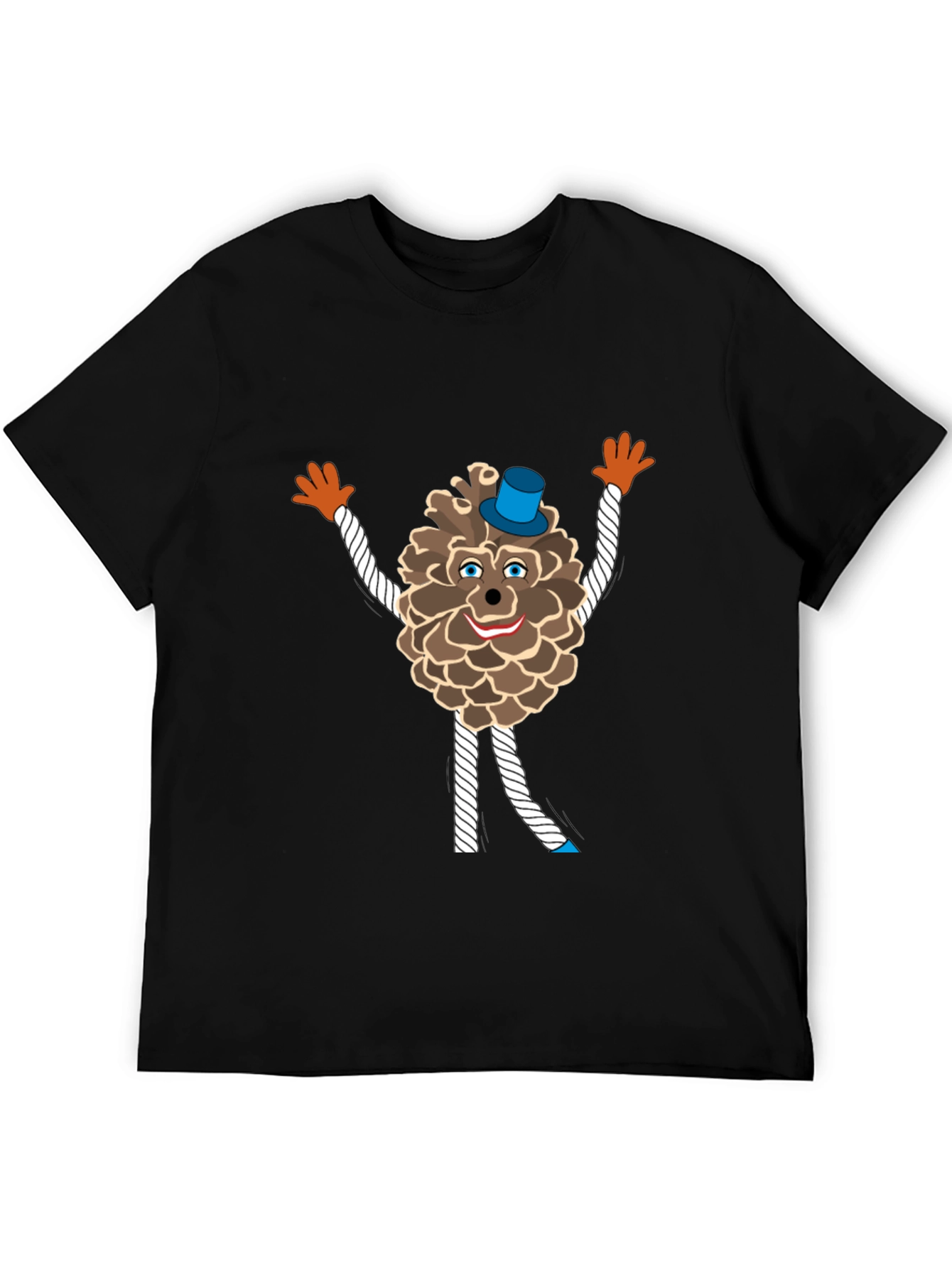 Black Fun Pine Cone Cartoon T-Shirt view 5