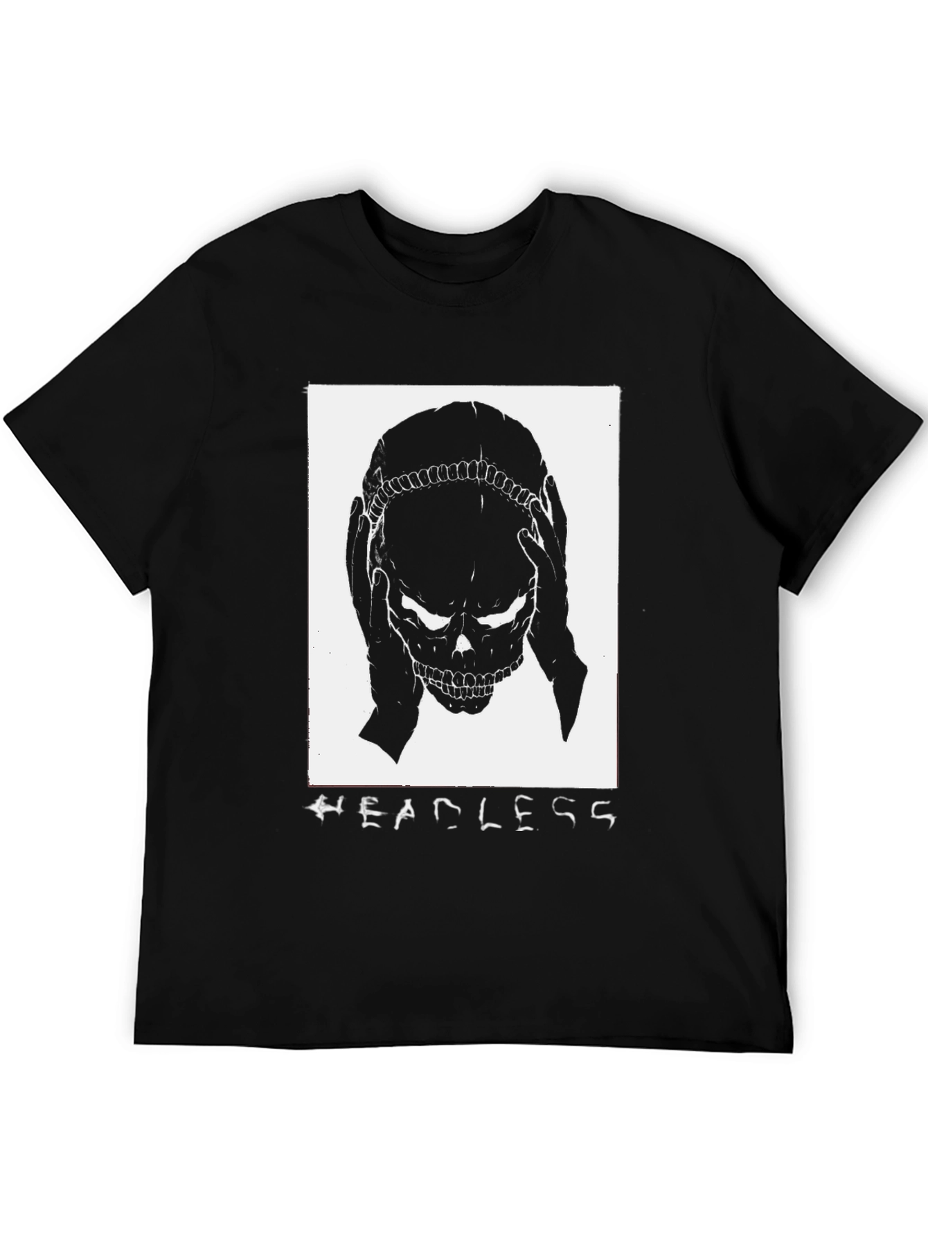 Black Headless Skull Graphic Tee - Black Cotton T-Shirt view 5