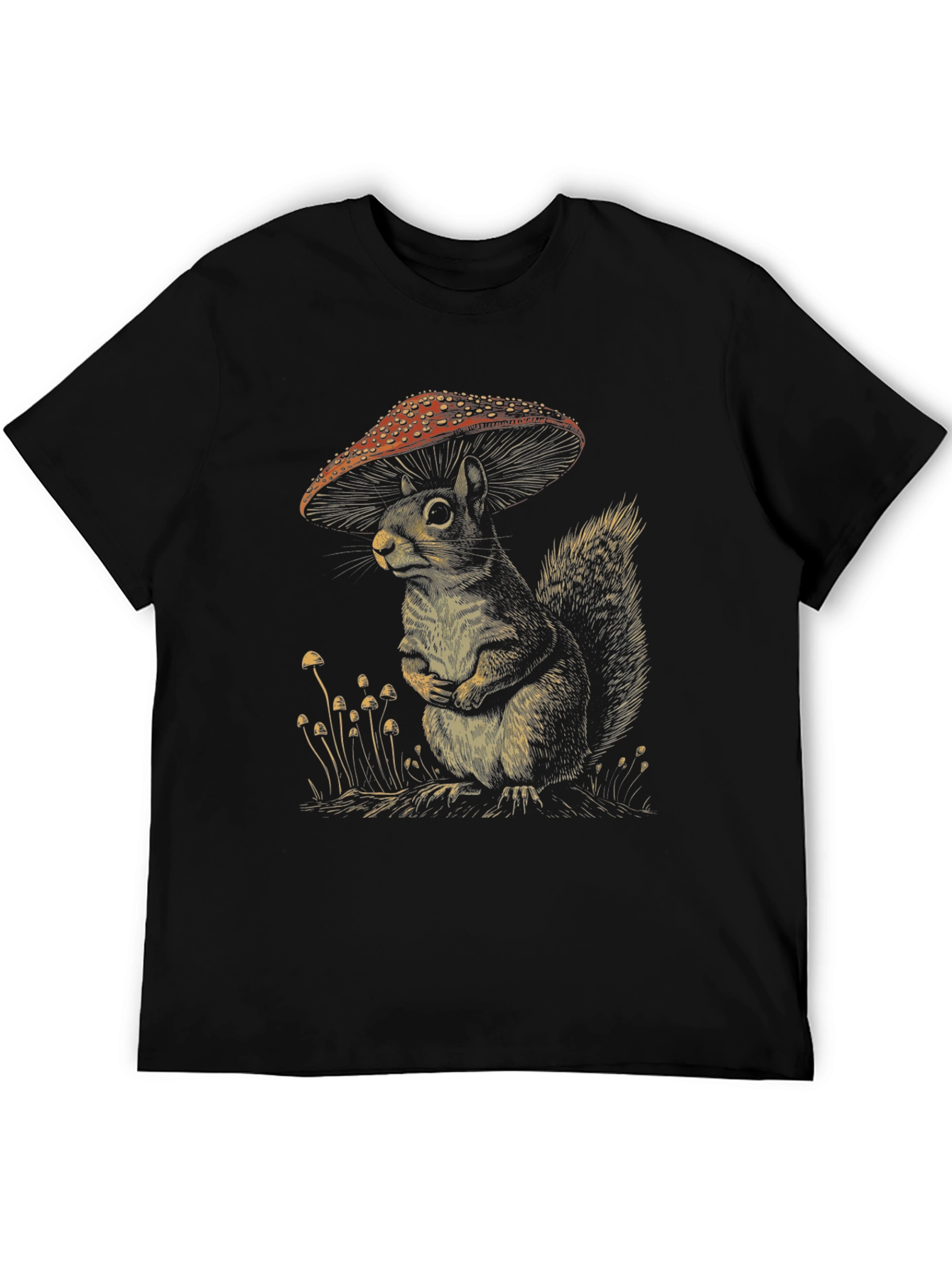 Black Mushroom Squirrel T-Shirt - Fun Graphic Tee view 5