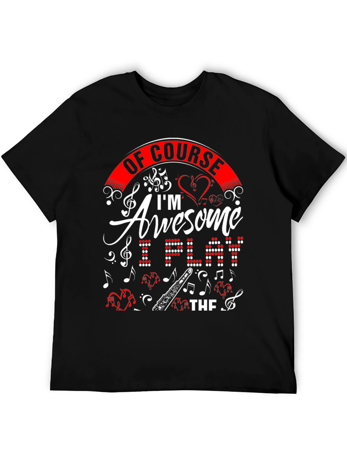 Black Awesome Flute Player T-Shirt view 5