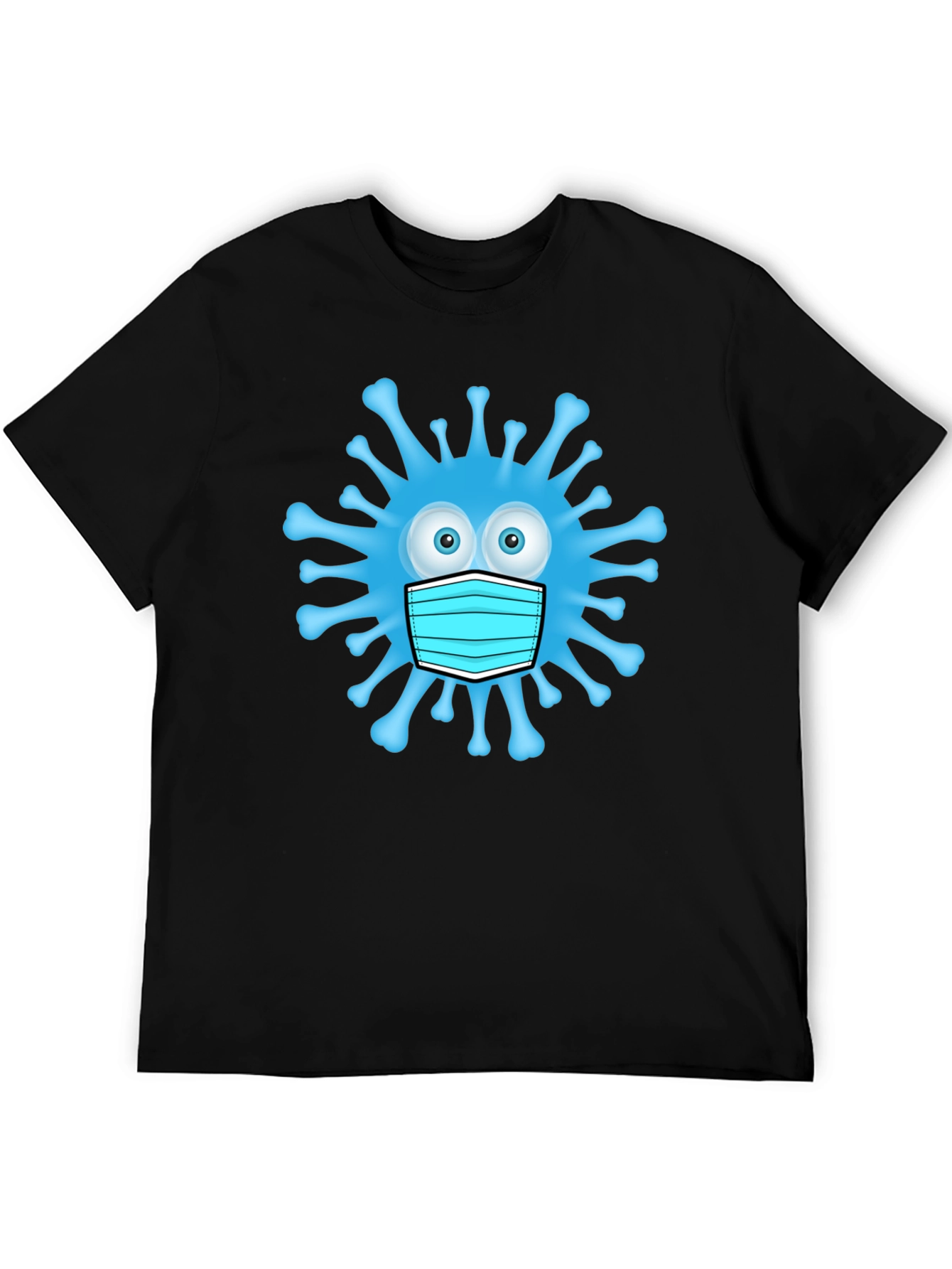Black Cartoon Virus With Mask Men's Black T-Shirt view 5