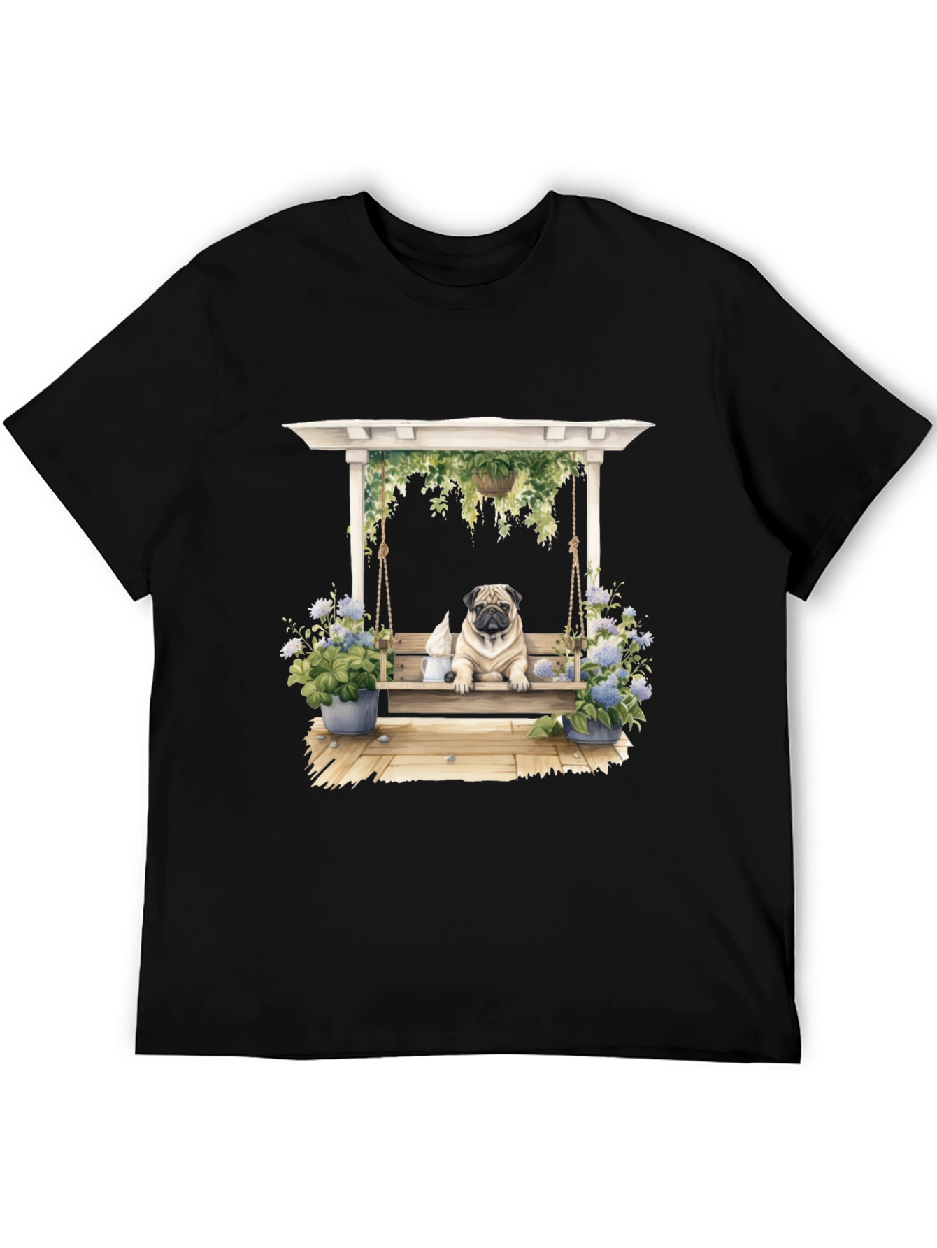 Black Pug on Swing T-Shirt - Unique Dog Lover Gift view 5