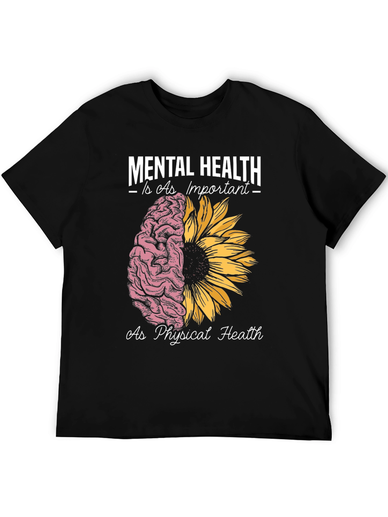 Black Mental Health Awareness Tee - Brain & Sunflower Design view 5