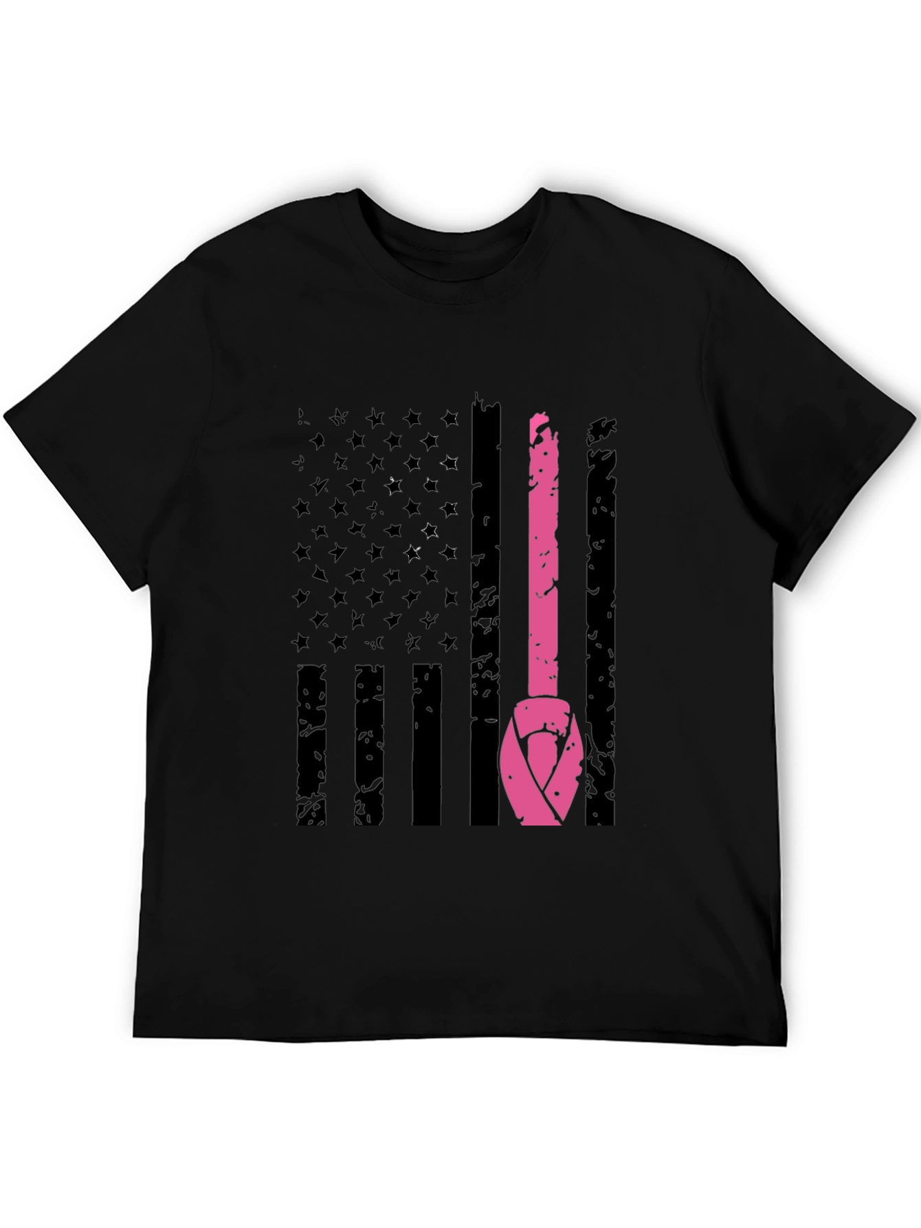 Black Breast Cancer Awareness US Flag T-Shirt view 5