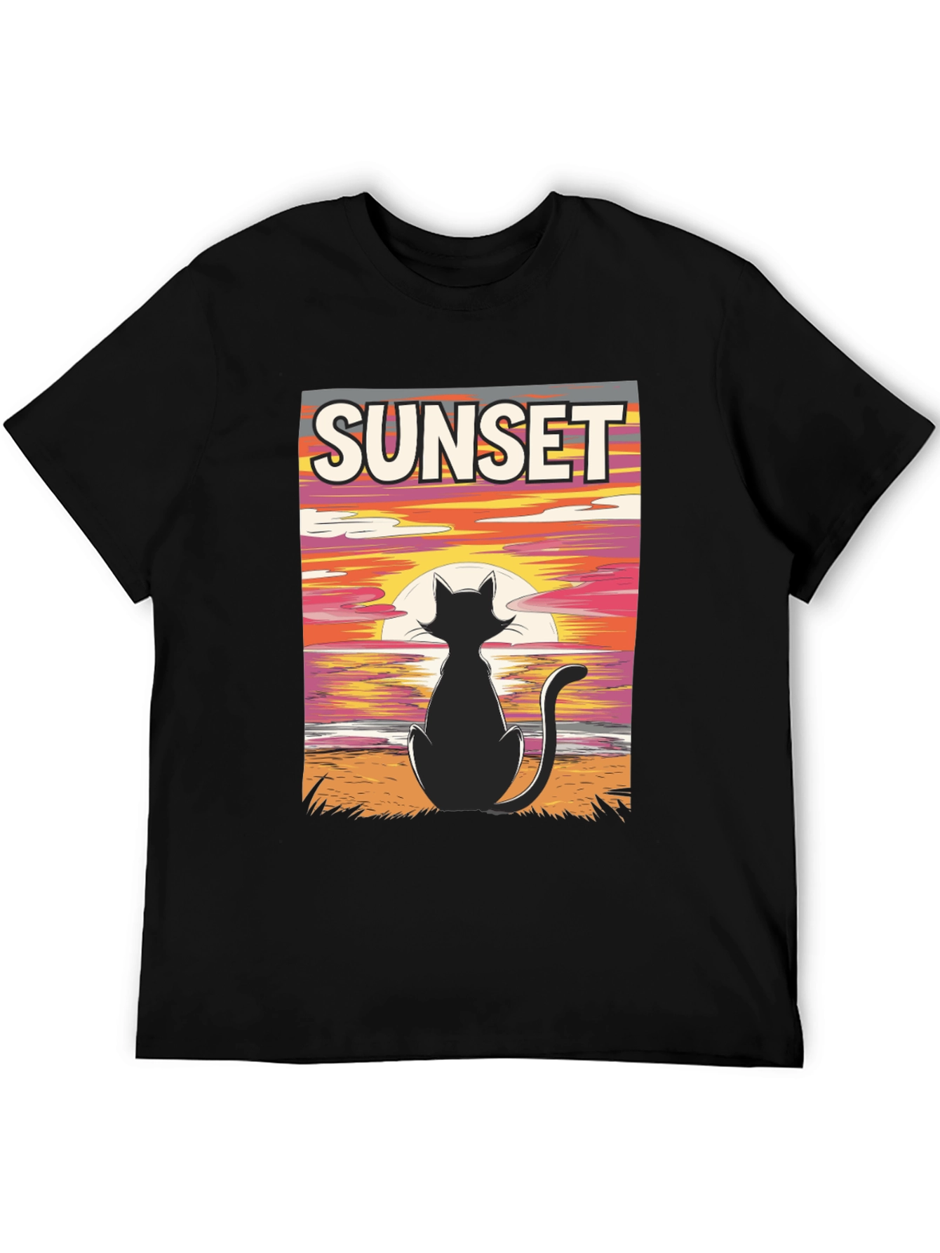 Black Sunset Cat Graphic Tee - Stylish Black T-Shirt view 5