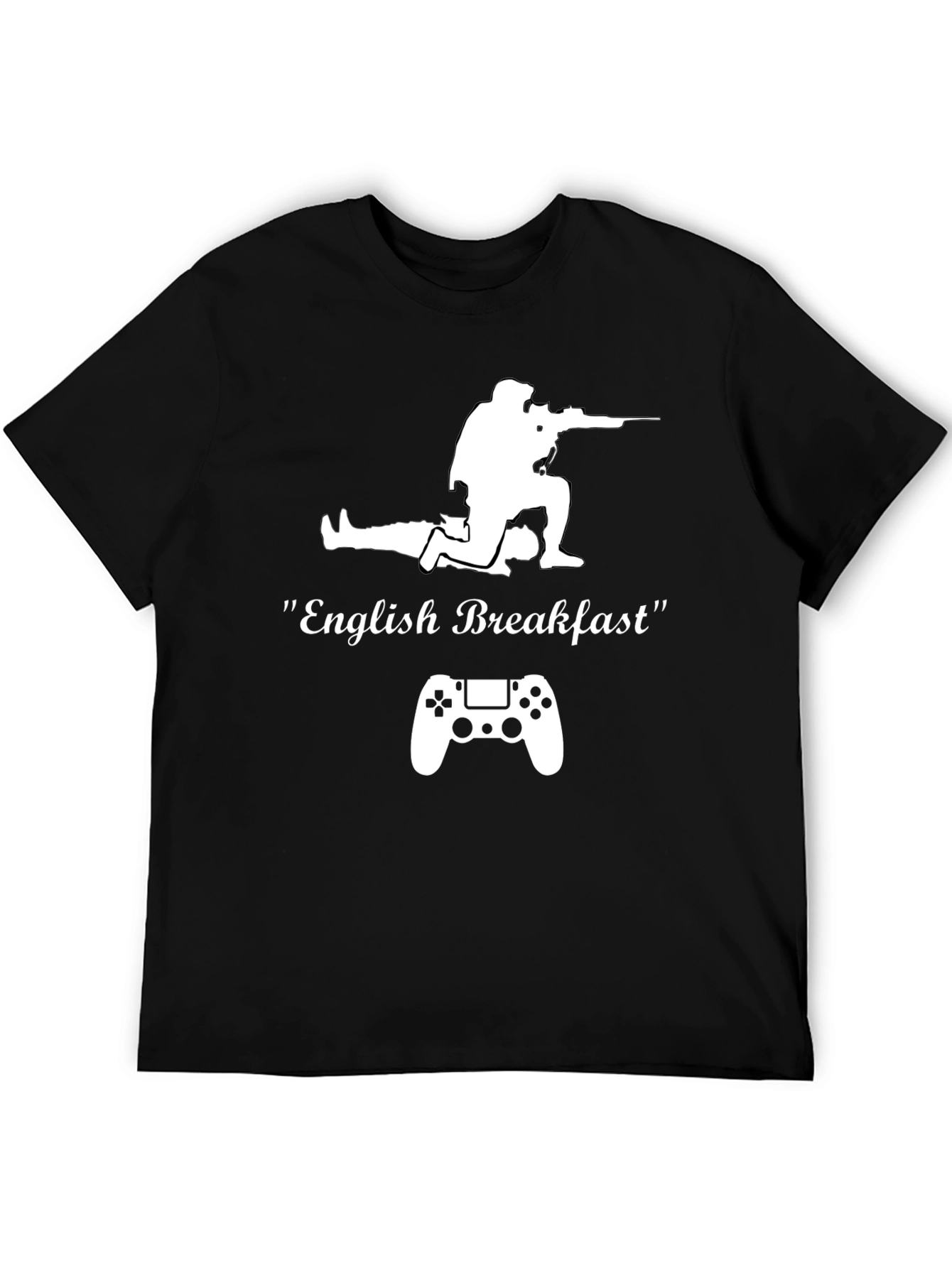 Black English Breakfast Gamer T-Shirt - Black Cotton Tee view 5