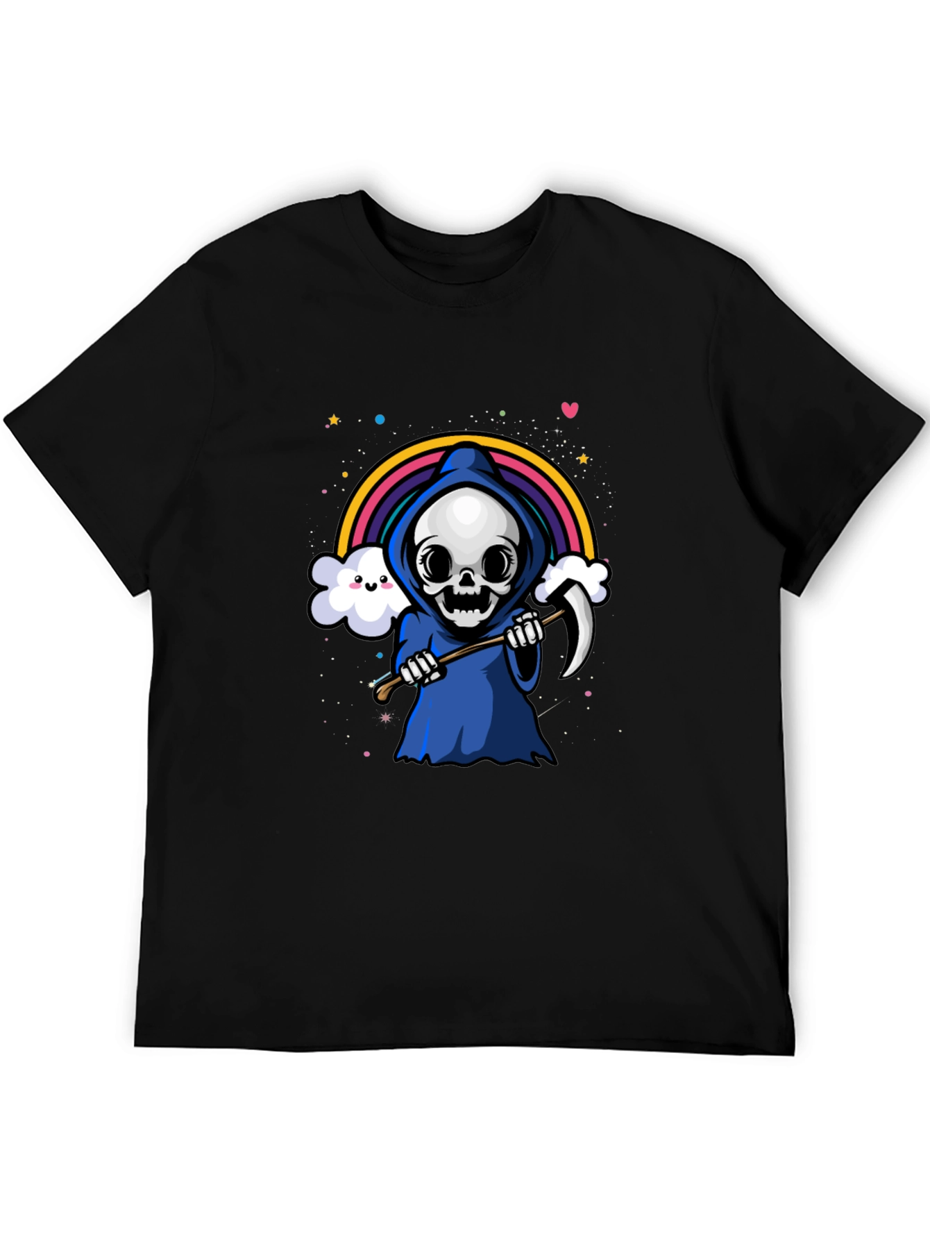 Black Kawaii Grim Reaper Rainbow T-Shirt view 5