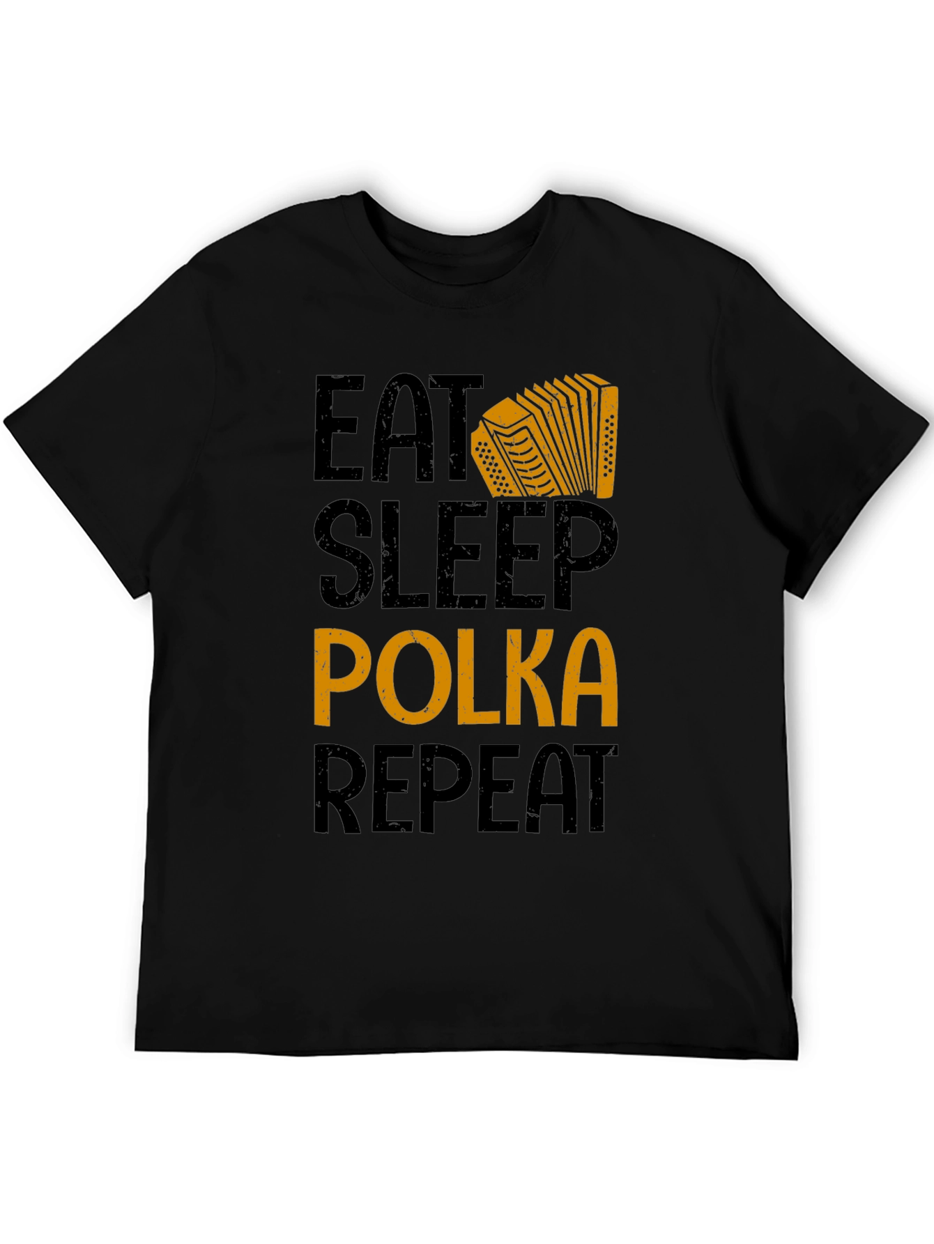 Black Eat Sleep Polka Repeat T-Shirt - Accordion Music Tee view 5