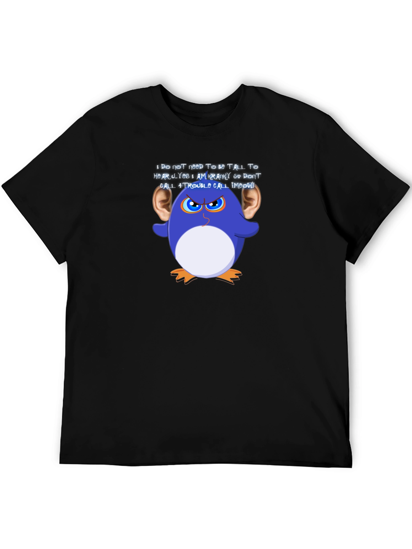 Black Funny Graphic T-Shirt: Cranky Cartoon Penguin view 5