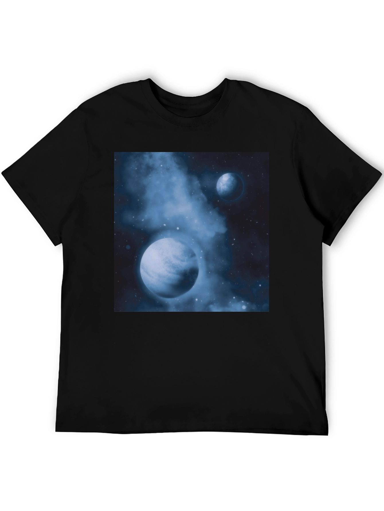 Black Nebula Planets Graphic Tee - Cosmic Black Cotton T-Shirt view 5